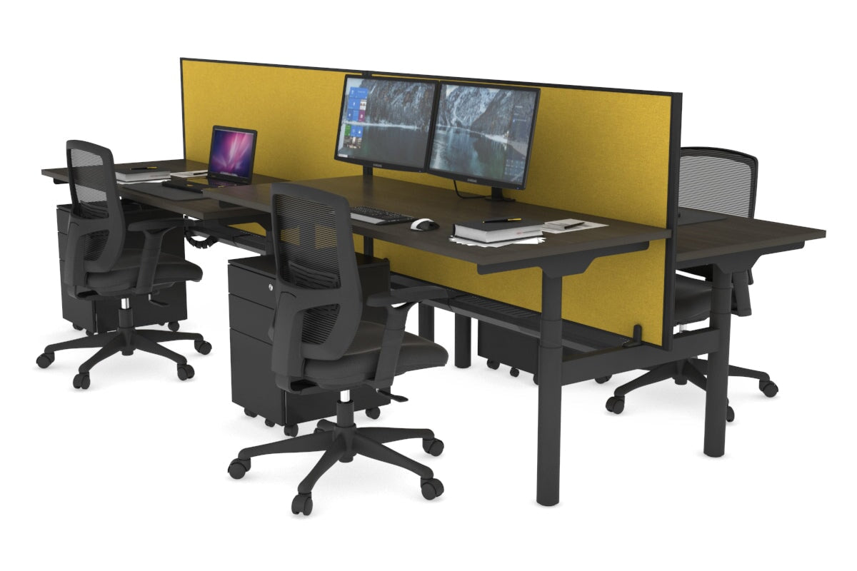 Flexi Premium Height Adjustable 4-Person H Bench Workstation - Black Frame [1600L x 700W] - Ideal for Office, Coworking Space & Home Office Setup