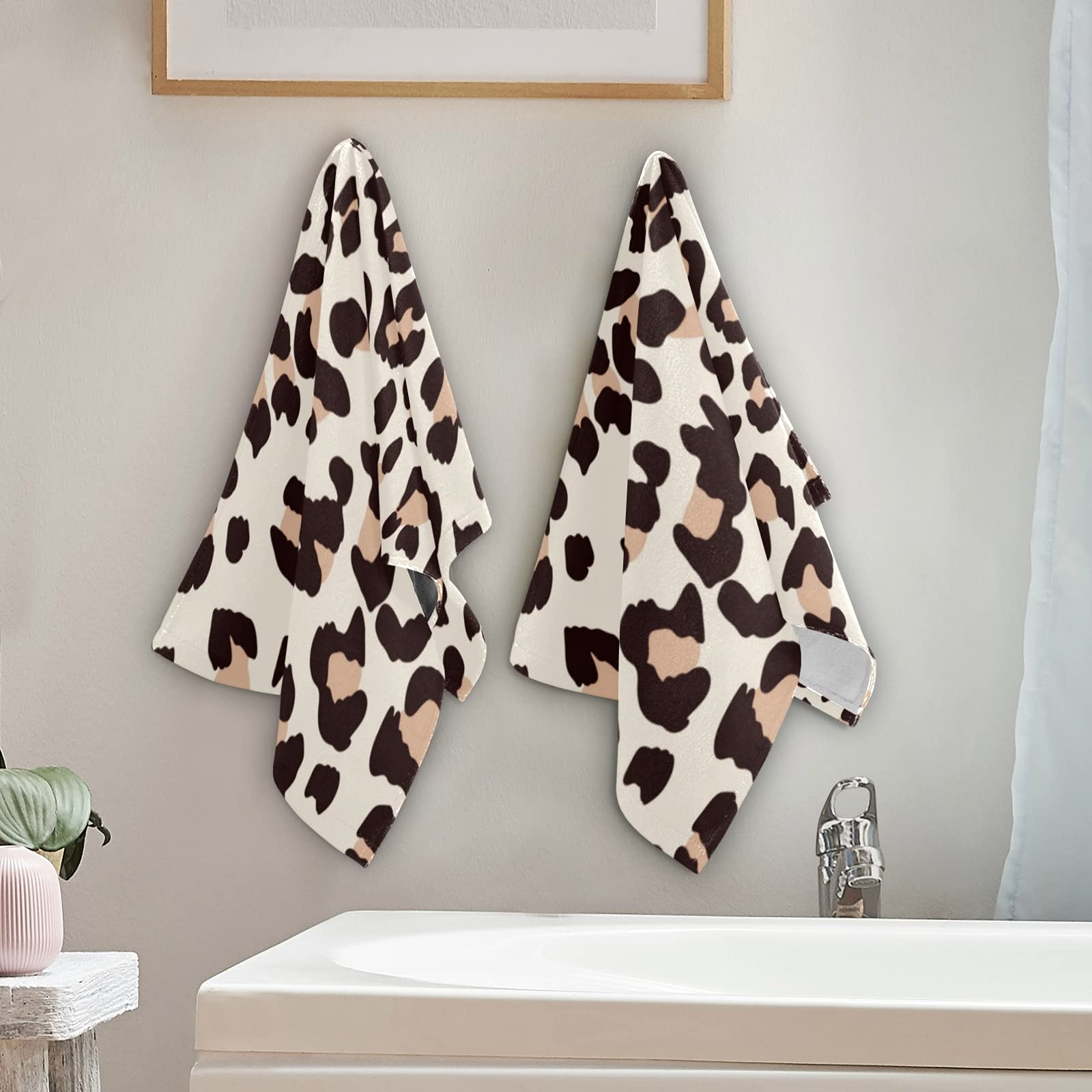 Premium Beige Leopard Print Hand & Dish Towels Set - Ultra Soft, Highly Absorbent Bath & Kitchen Towels (2-Pack) - Perfect for Bathrooms, Kitchens & Spa Days