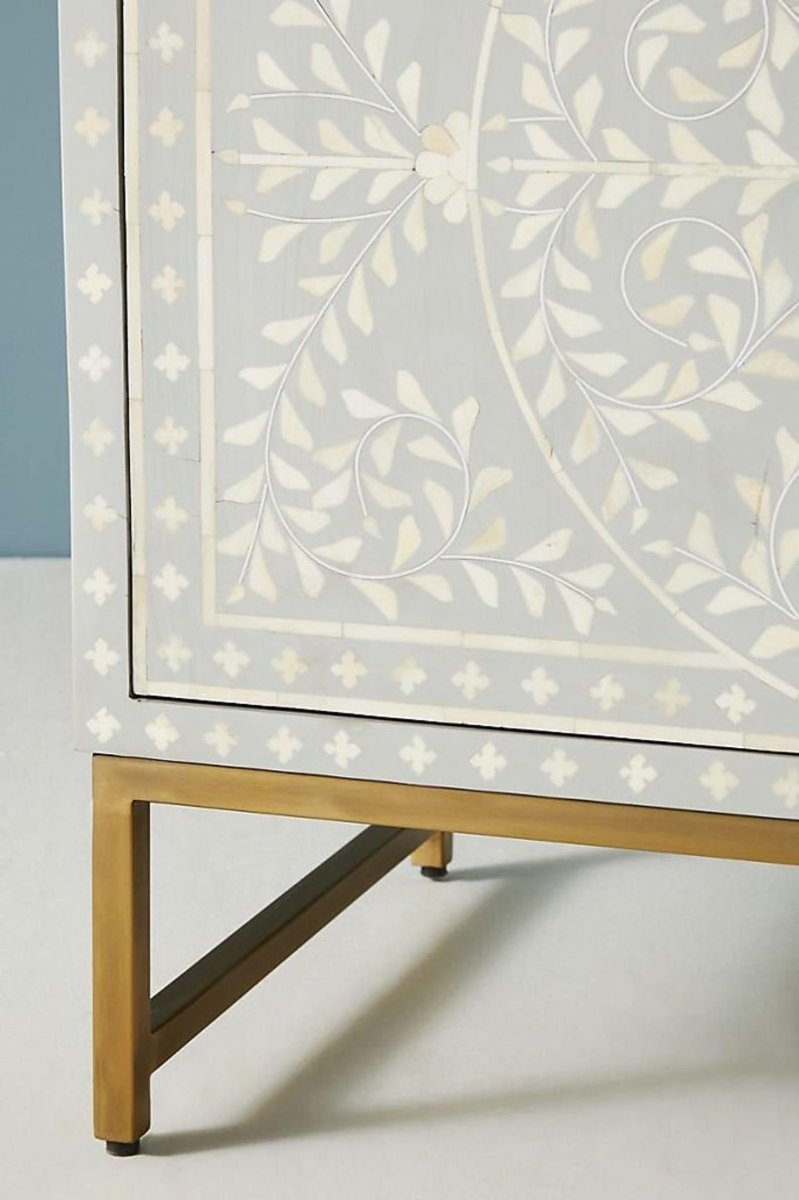 Handmade Grey Bone Inlay Entryway Console Table - Small Sideboard Buffet Cabinet for Hallway, Living Room & Dining Room Decor