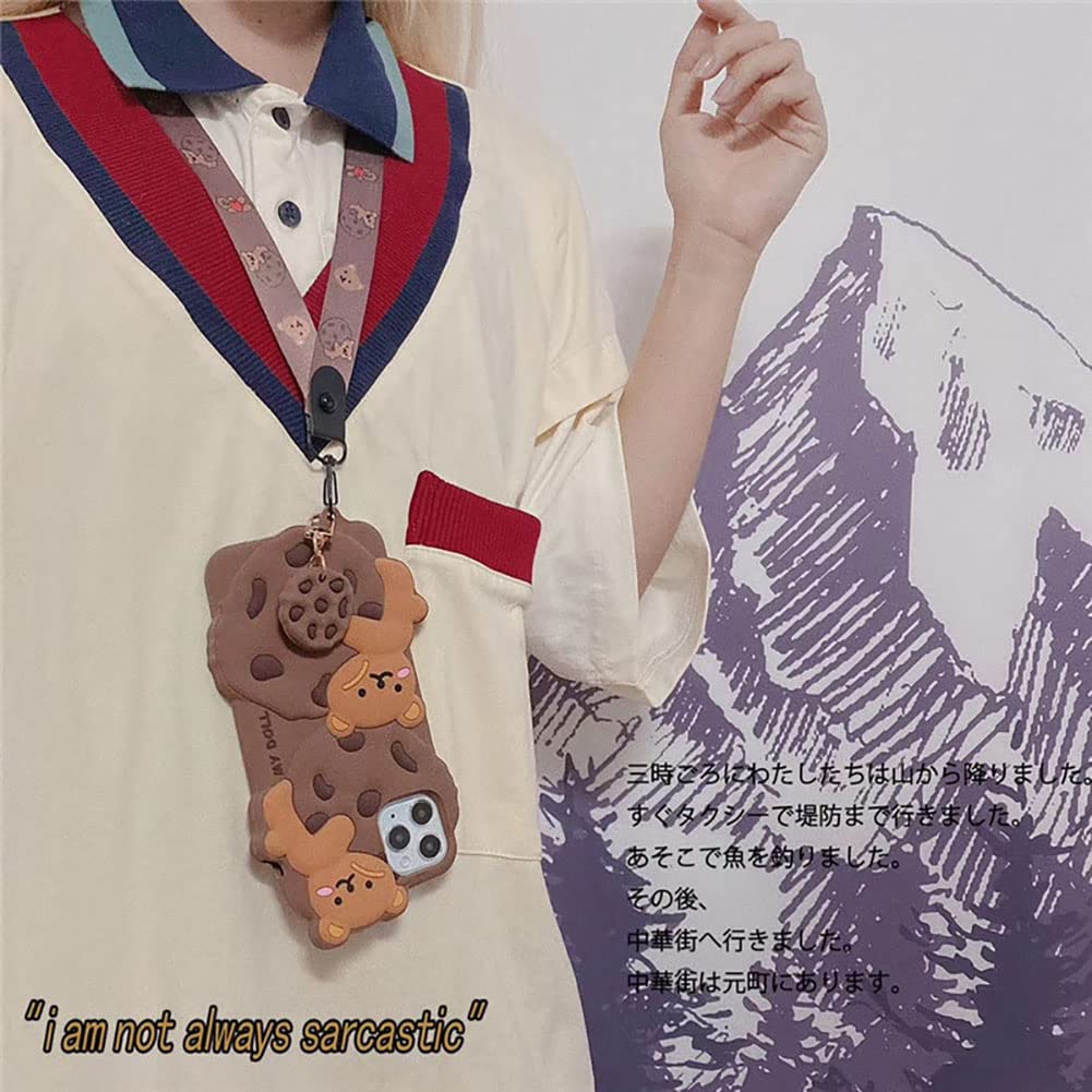 Yatchen Cute 3D Cartoon Bear Soft Silicone Case for iPhone 13 Pro - Kawaii Cookie Bear Design with Strap Lanyard Keychain, Protective Phone Cover for Women & Girls | Perfect for Everyday Use, School, Work and Travel Accessories