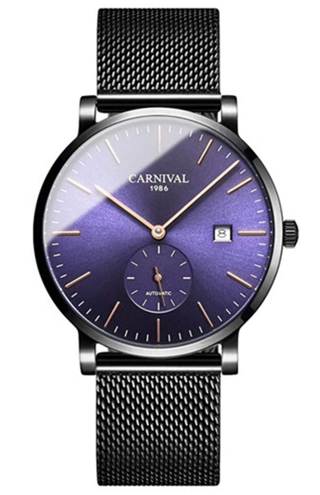 Gosasa Men's Ultra-Thin Automatic Watch - Stainless Steel Date Display, Military Style, Mesh Band, Waterproof - Perfect for Business, Casual & Outdoor Activities