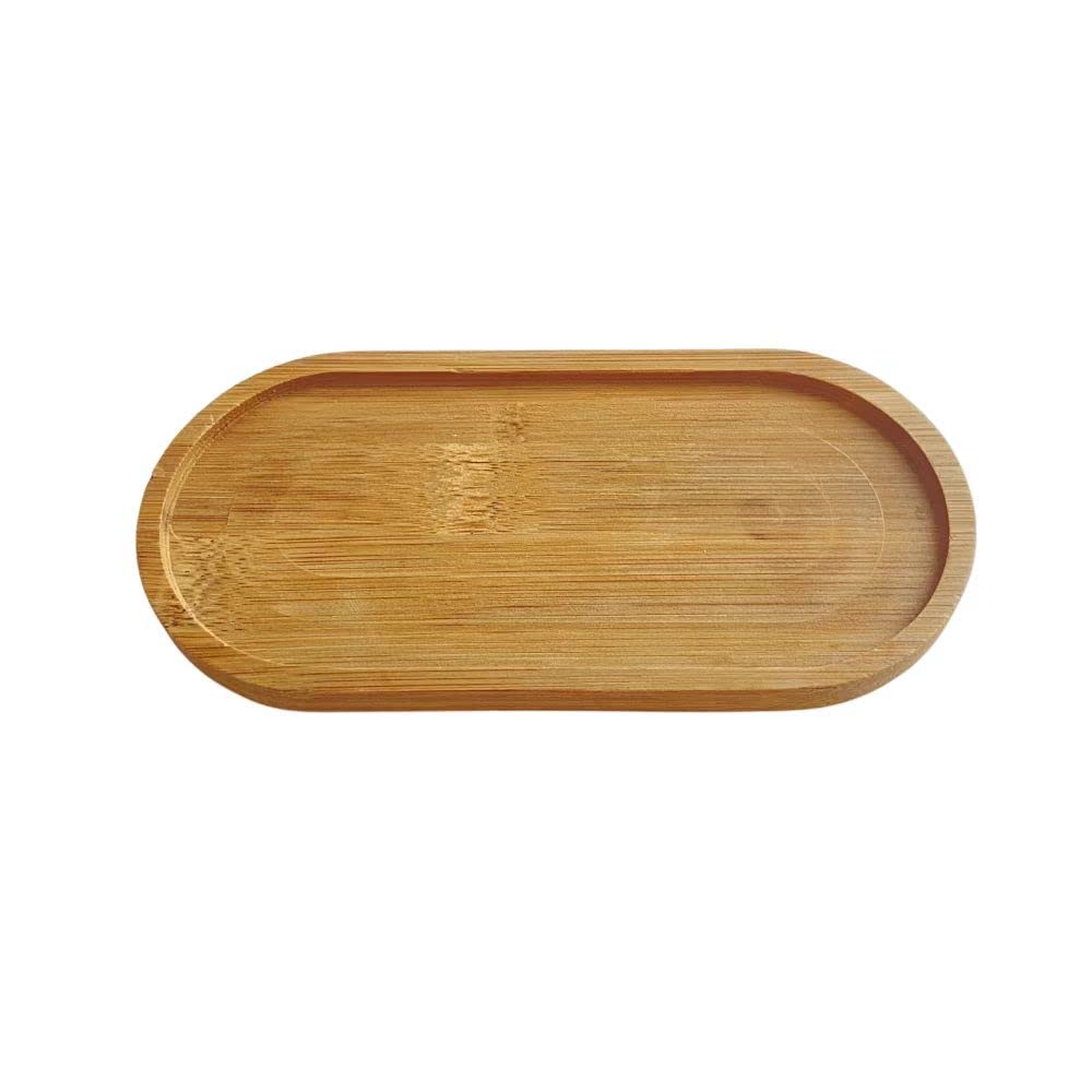 Elegant Bamboo Soap Dispenser with Tray - Oval Vanity Organizer for Bathroom Countertop (6.5 x 3.15 Inch) - Perfect for Storing Soap Bottles, Candles, Jewelry & Cosmetics | Bathroom Decor, Spa Gift, Home Organization