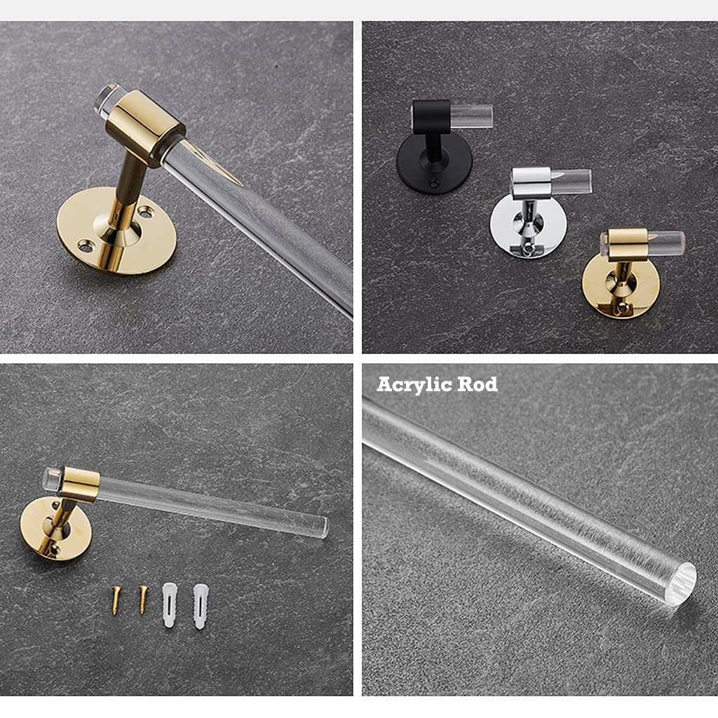Modern Clear Acrylic Towel Bar with Brass Base - Wall Mounted Bathroom Towel Rack (40cm, Silver) - Stylish Hand Towel Holder for Modern Bathrooms, Powder Rooms & Spa Areas