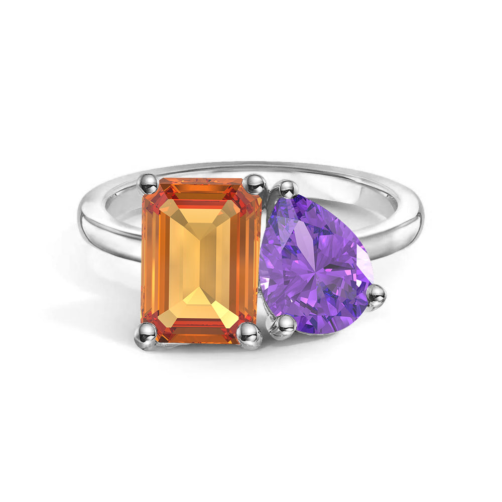 Personalized Toi et Moi Citrine Birthstone Ring for Couples - Romantic Anniversary Gift for Her, Wedding Promise Ring, Unique Jewelry for Special Occasions