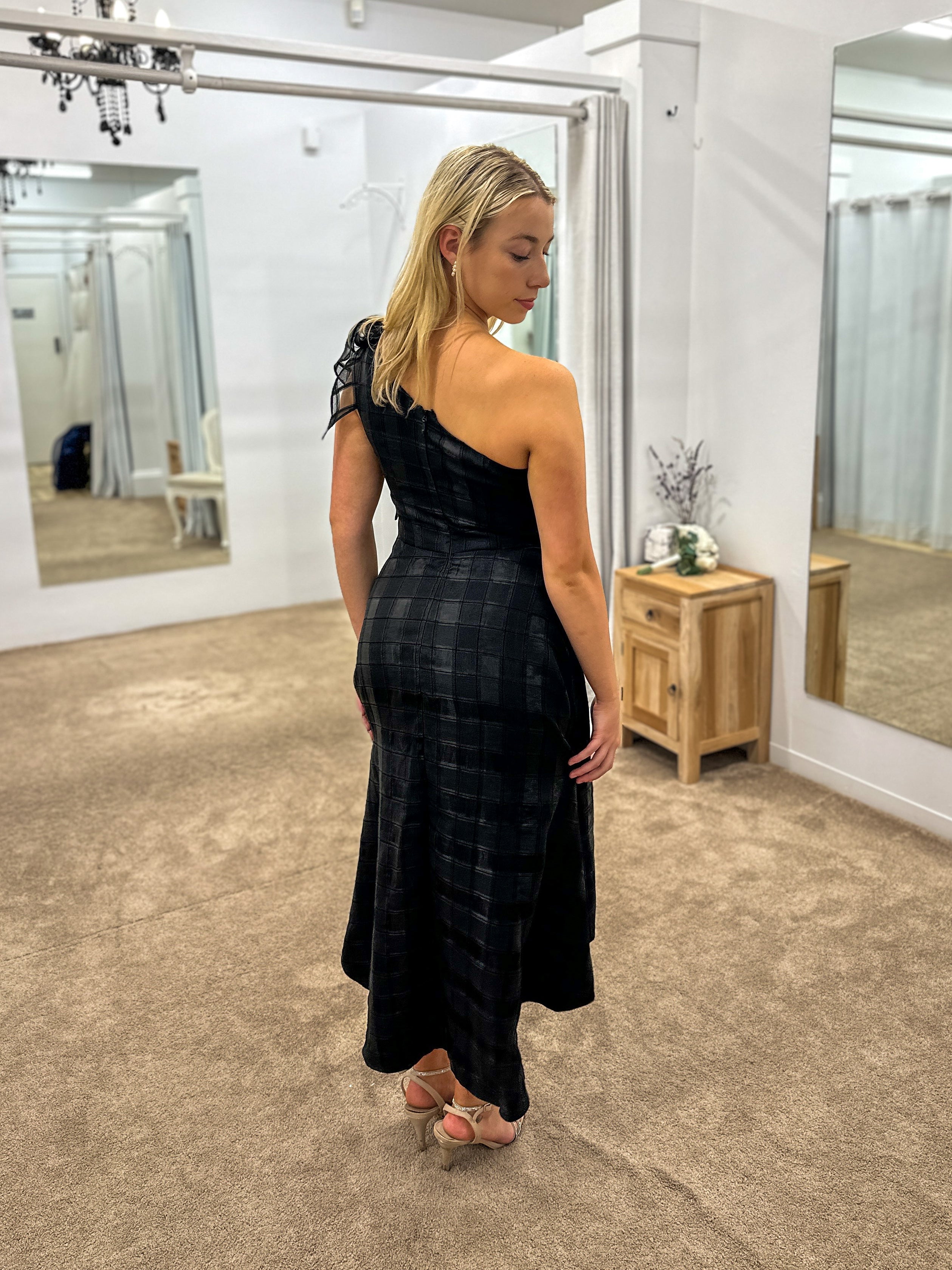 Zilpah One Shoulder A-Line Midi Dress - Elegant Women's Formal & Party Wear for Weddings, Cocktails & Evening Events