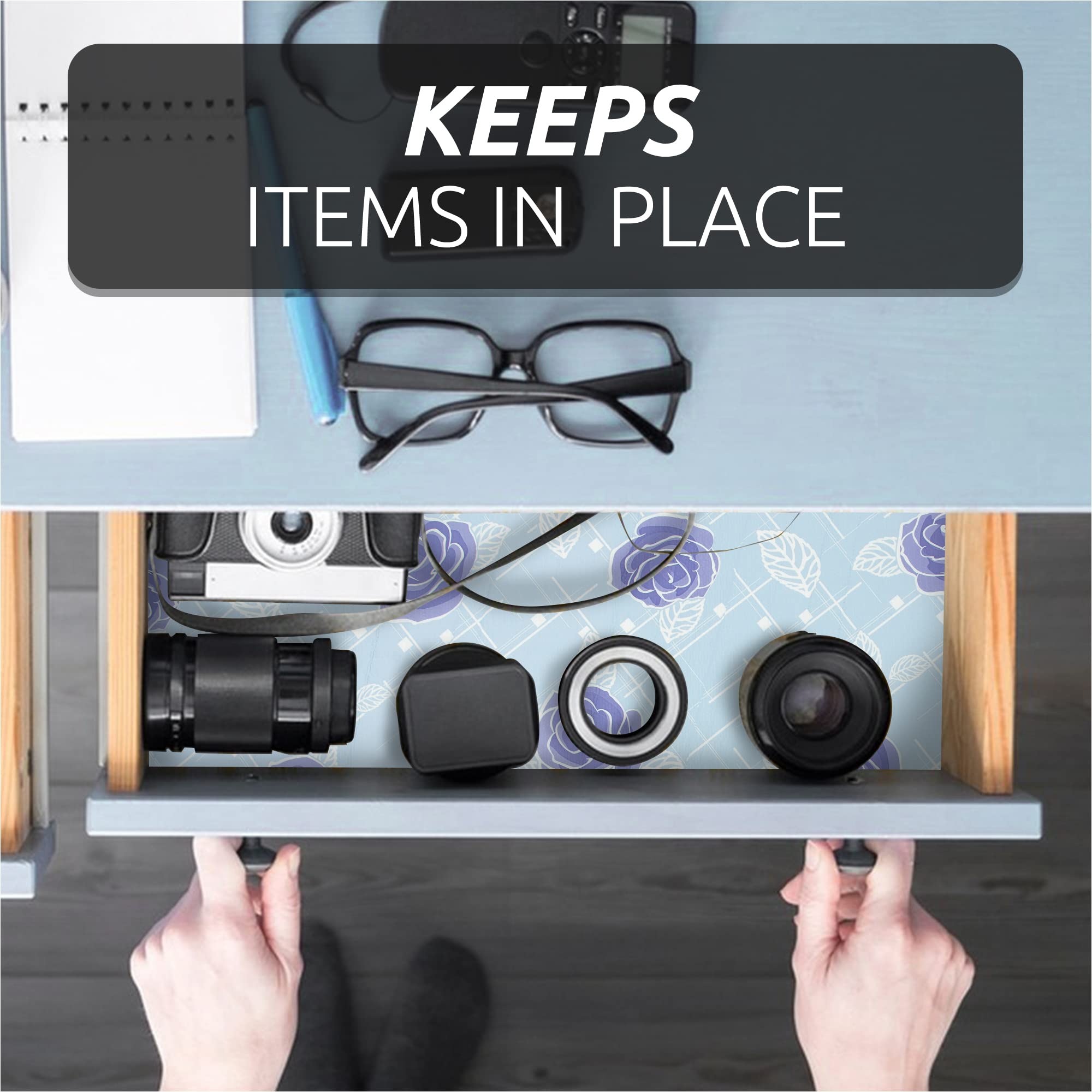 12X120 Inch Non-Slip PVC Shelf Liner - Washable Kitchen Cabinet & Drawer Organizer, Dresser & Bathroom Storage Solution (Blue Bloom, 1 Roll) - Perfect for Organizing Pantry, Shelves & Protecting Surfaces