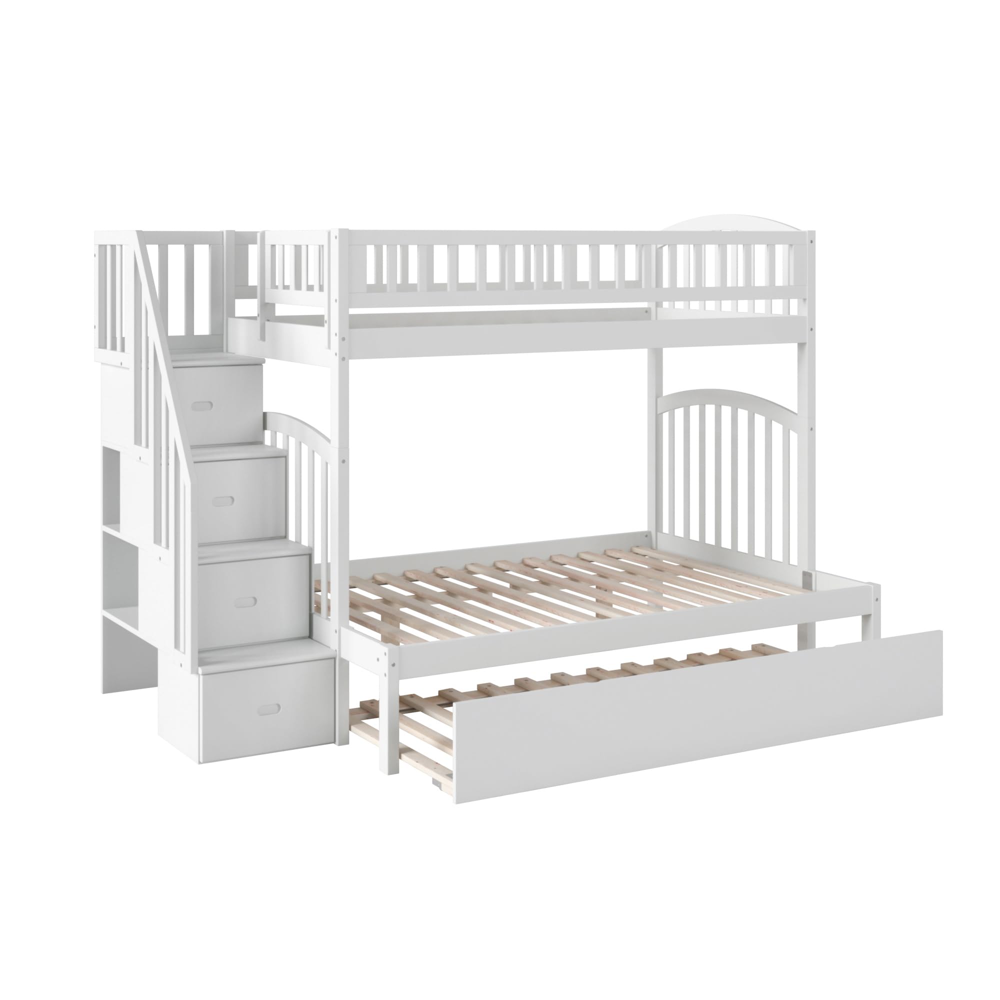 AFI Westbrook Twin Over Full Staircase Bunk Bed with Trundle & USB Charger - Space-Saving Kids Bedroom Furniture for Small Rooms, Sleepovers & Guest Rooms (White)