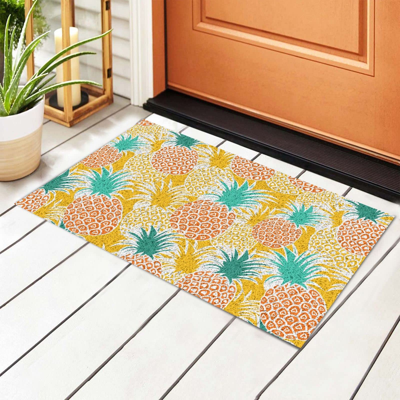 BoeHiop Non-Slip Absorbent Pineapple Welcome Doormat - Personalized Front Door Mat for Indoor & Outdoor Use - Perfect Home Decor for Entryway, Patio, and Porch