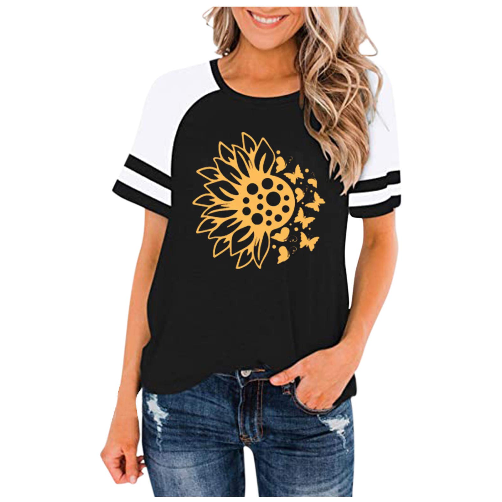 Women's Summer Tops - Fashion Striped Round Neck Short Sleeve Blouse for Casual Wear, Beach Outings & Daily Comfort