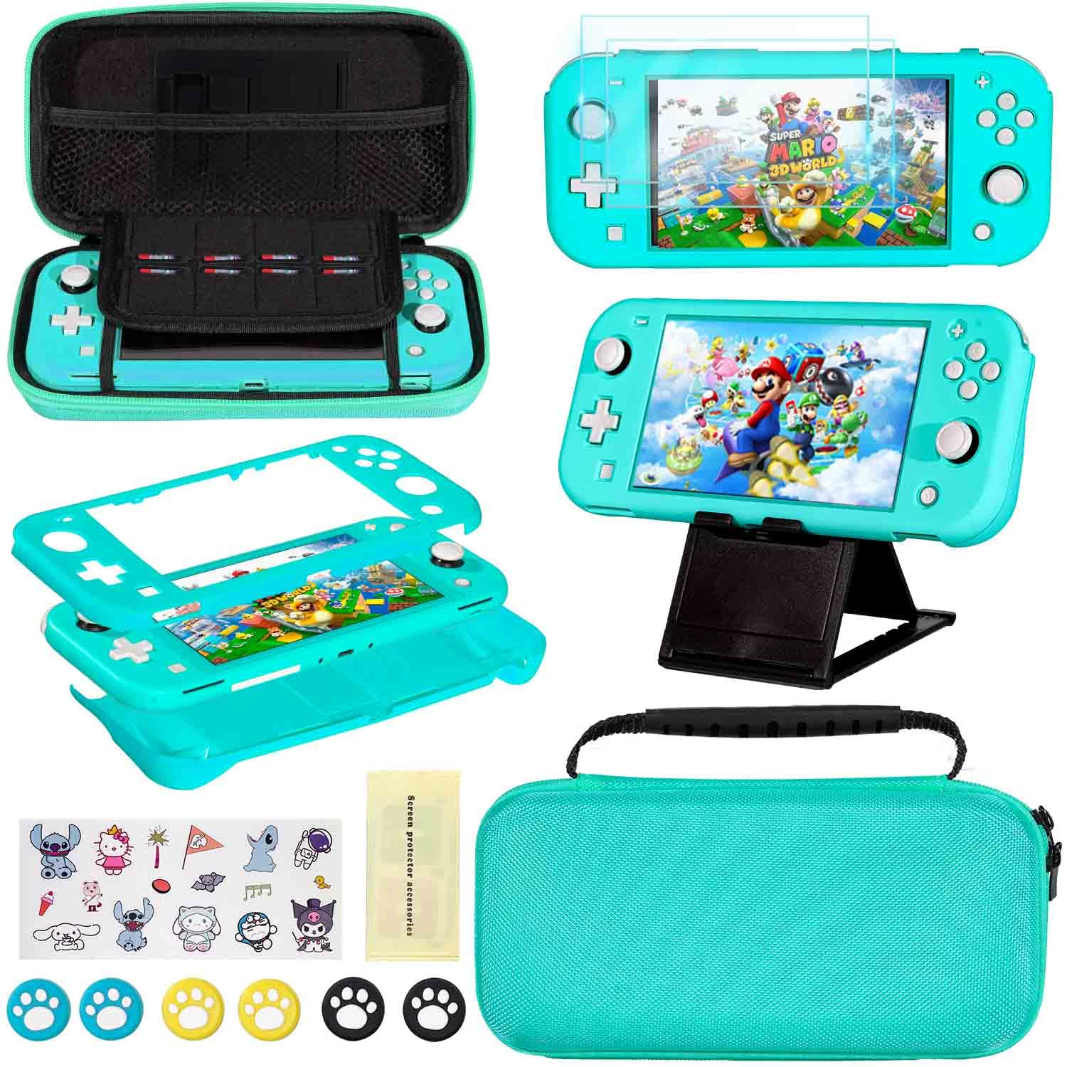 YOOWA Nintendo Switch Lite Accessories Bundle - Carrying Case, Protective Cover, 2-Pack Tempered Glass Screen Protector, Adjustable Stand, 6 Thumb Grips | Perfect for Travel, Gaming On-The-Go & Switch Lite Protection