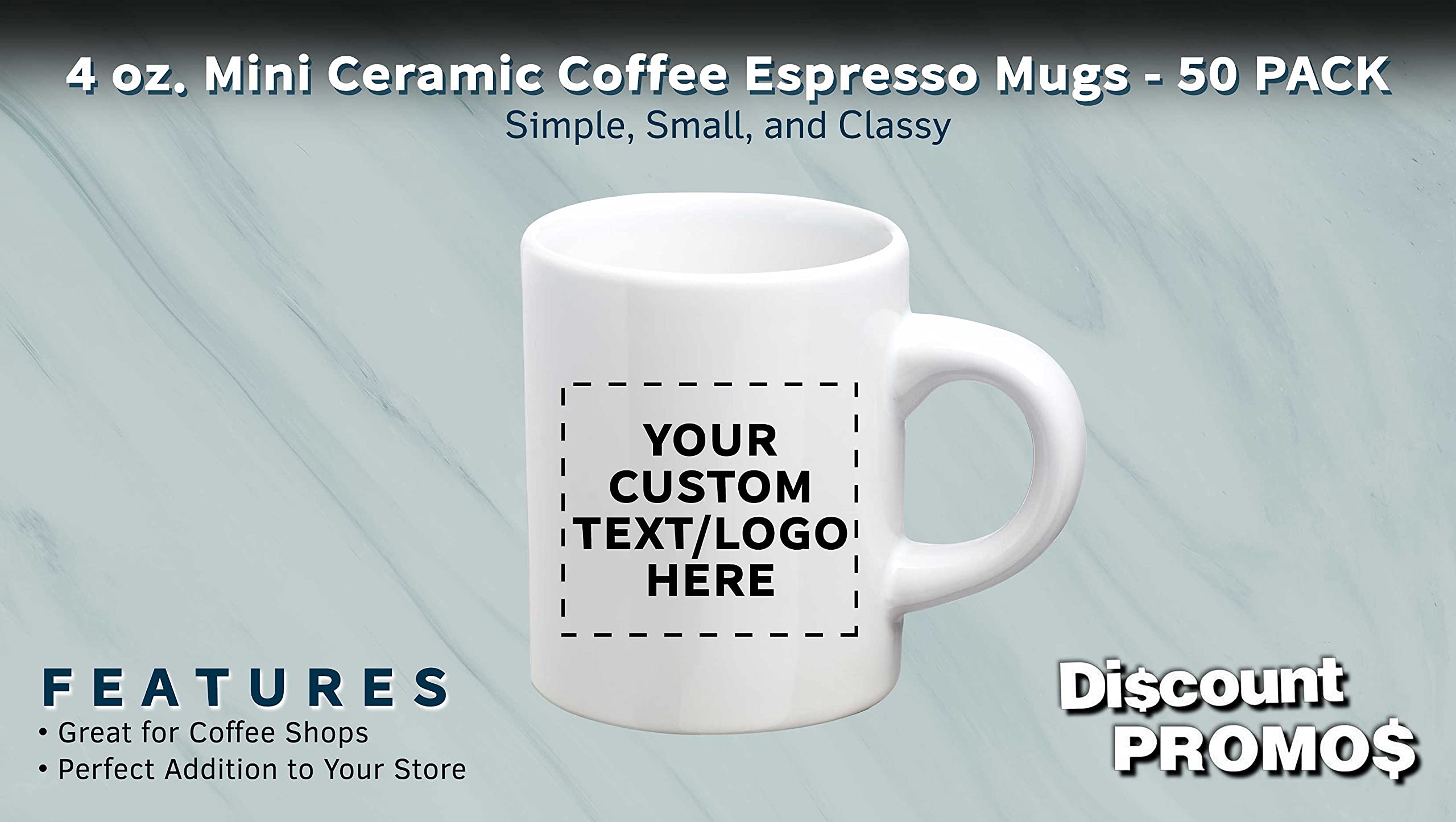 10-Pack Mini Ceramic Coffee Mugs 4oz - Custom Text & Logo - Durable Stoneware with C-Handle - Perfect for Office Gifts, Wedding Favors, and Home Decor (White)