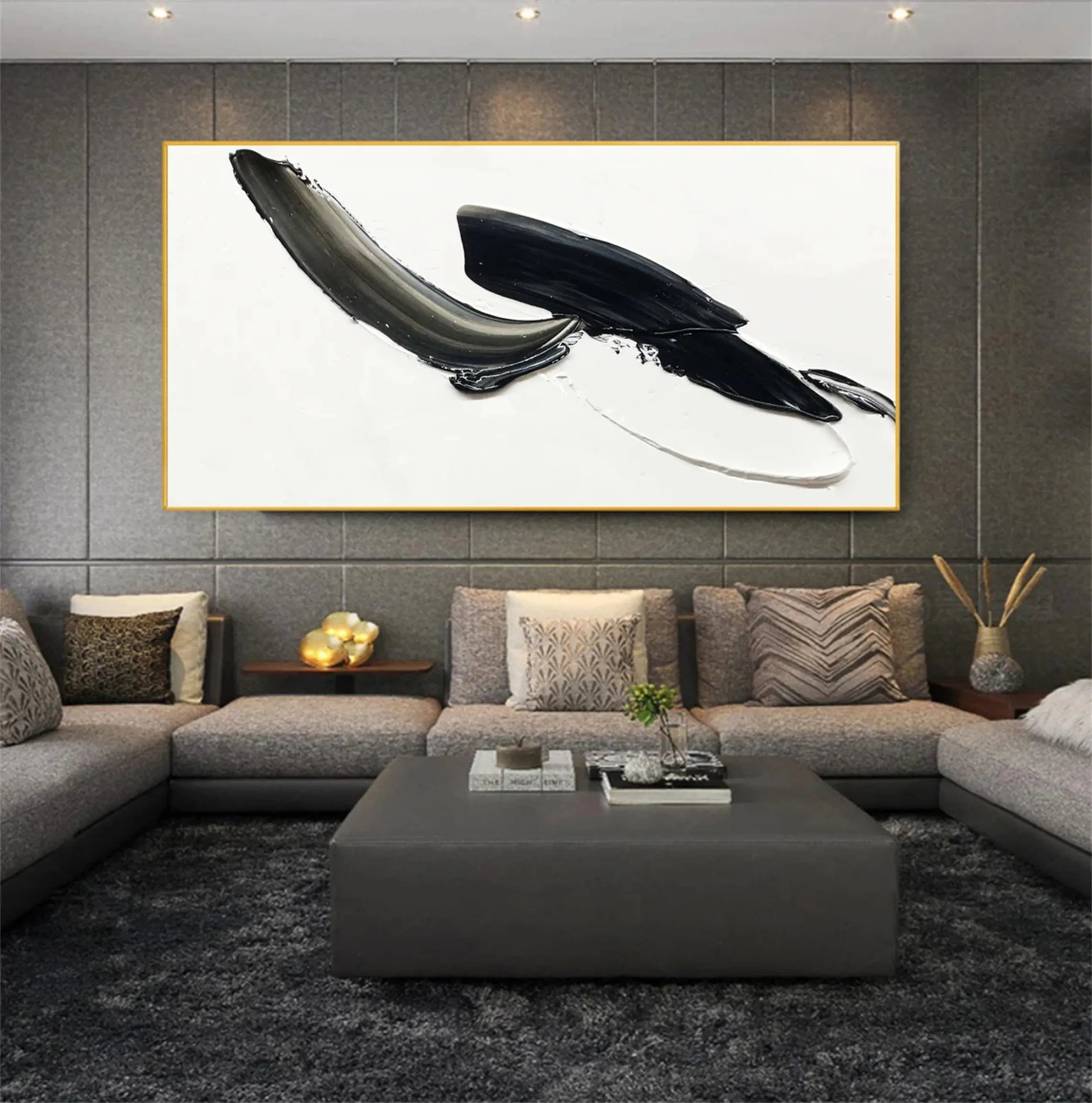 White & Black Minimalist Textured Painting Canvas - Modern Abstract Wall Art for Living Room, Bedroom & Office Decor | Premium Quality Artist Canvas #MM210