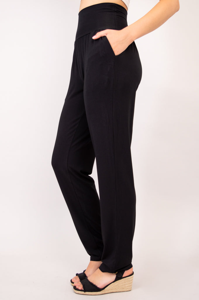 Clair High Waist Tall Pants for Women - Soft Bamboo Fabric, Black - Perfect for Office, Travel & Casual Wear