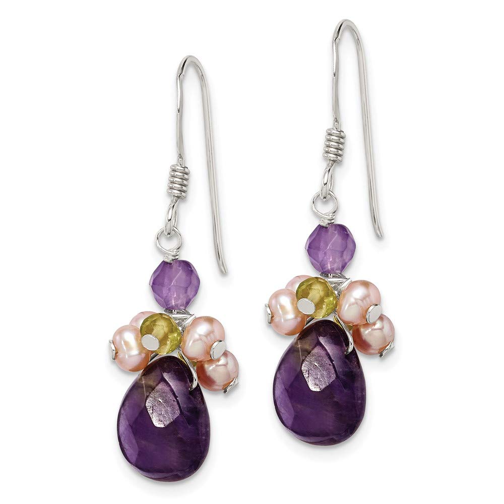 925 Sterling Silver Amethyst/Peridot/Peach Freshwater Pearl Earrings for Women - Dainty Fine Jewelry Gift for Her - Perfect for Weddings, Anniversaries & Special Occasions