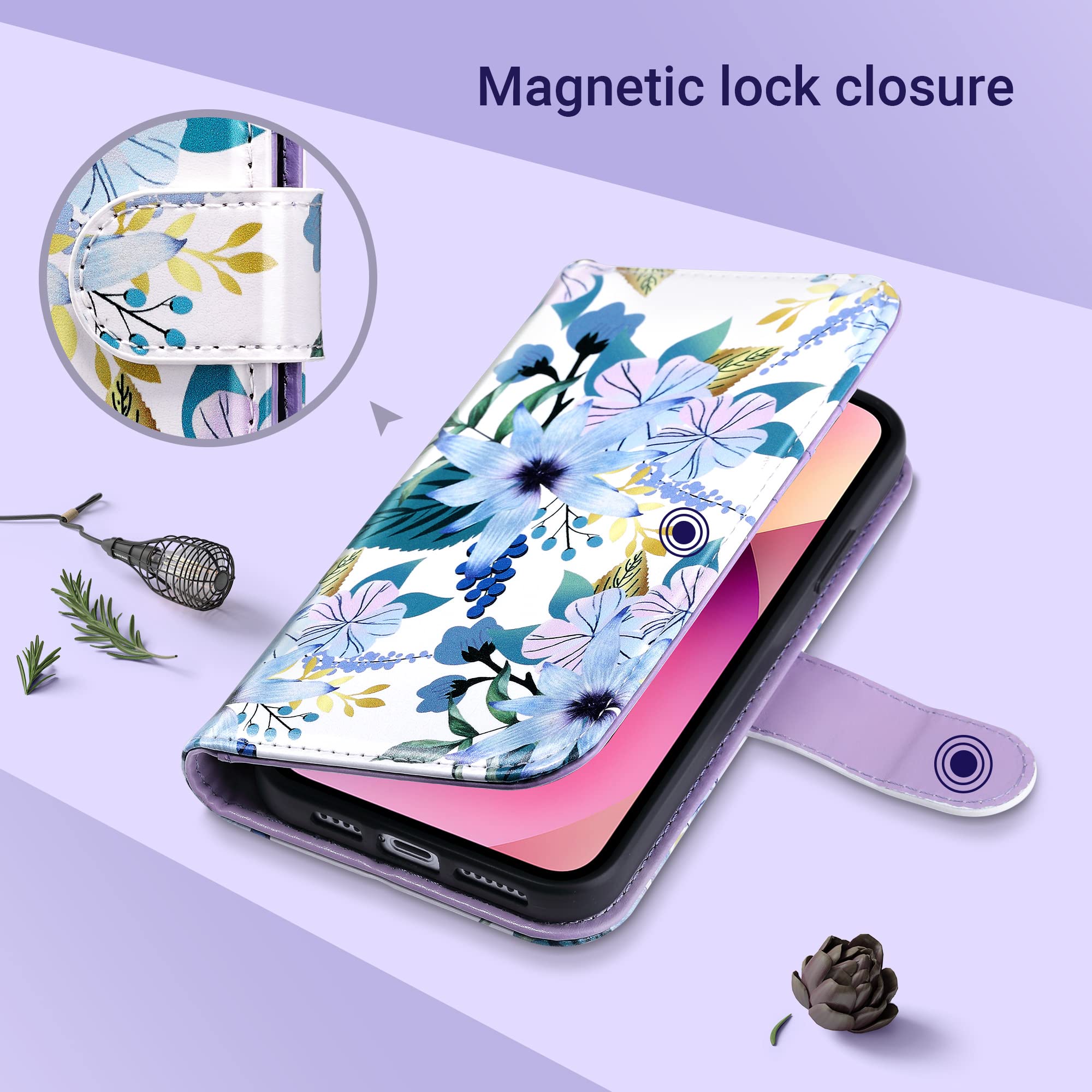 ULAK iPhone 13 Pro Max Wallet Case (6.7 inch) - Premium PU Leather Flip Cover with Card Slots & Kickstand | Shockproof Protective Phone Case for Women | Perfect for Everyday Use, Travel & Business (Blossom Design)