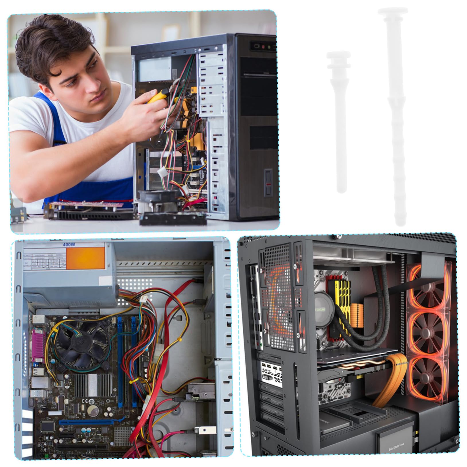 ULTECHNOVO 20pcs Computer Case Fan Mounting Kit - Black Noise Absorption Rivets & White Silicone Rubber Screws for PC Case Fan Installation - Perfect for Gaming PC, Workstation, and DIY Computer Builds