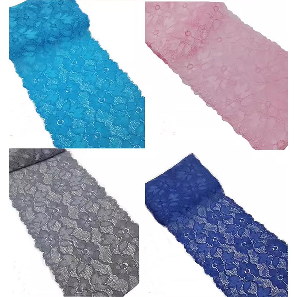 6.2 Inch Stretch Lace Trim Floral Embroidered Elastic Fabric - 5 Yards Dark Gray for DIY Sewing, Wedding Dress, Costume Design & Craft Supplies | Perfect for Bridal Gowns, Lingerie, Scarf Edging & Home Decor Projects