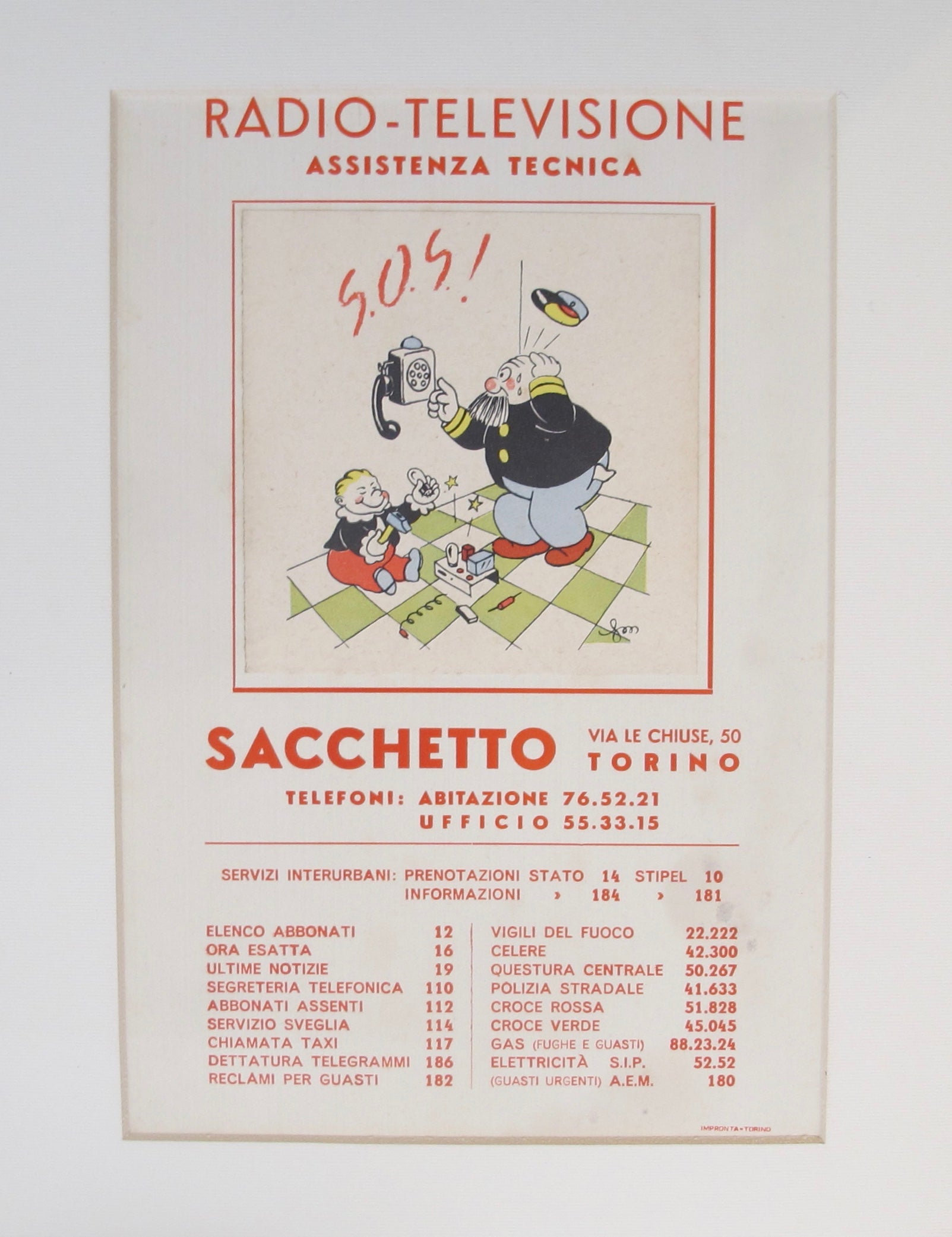 Vintage 1930s Italian Art Deco Radio Televisione Assistenza Tecnica Advertisement Poster - Perfect for Home Decor, Retro Themed Rooms & Collectors