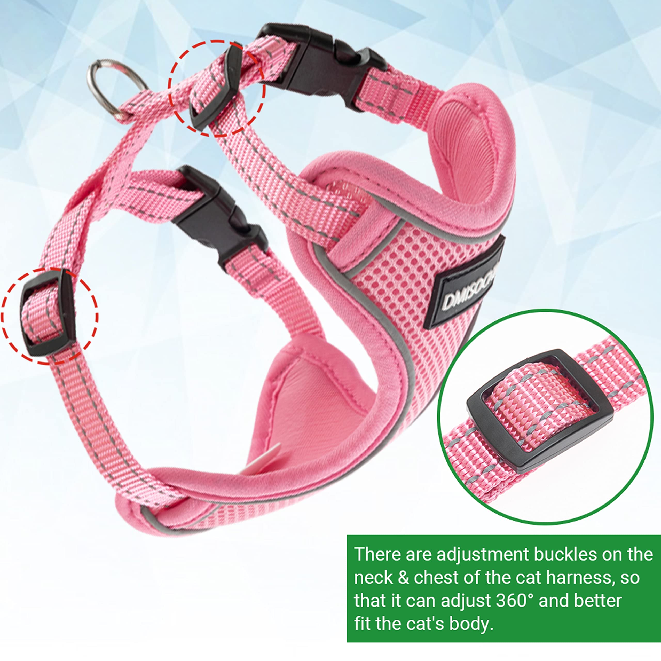 Escape-Proof Cat Harness & Leash Set - Adjustable Reflective Vest for Small to Large Cats & Puppies | Soft Breathable Mesh Full Body Harness (Pink) | Perfect for Outdoor Walks, Vet Visits & Travel Adventures