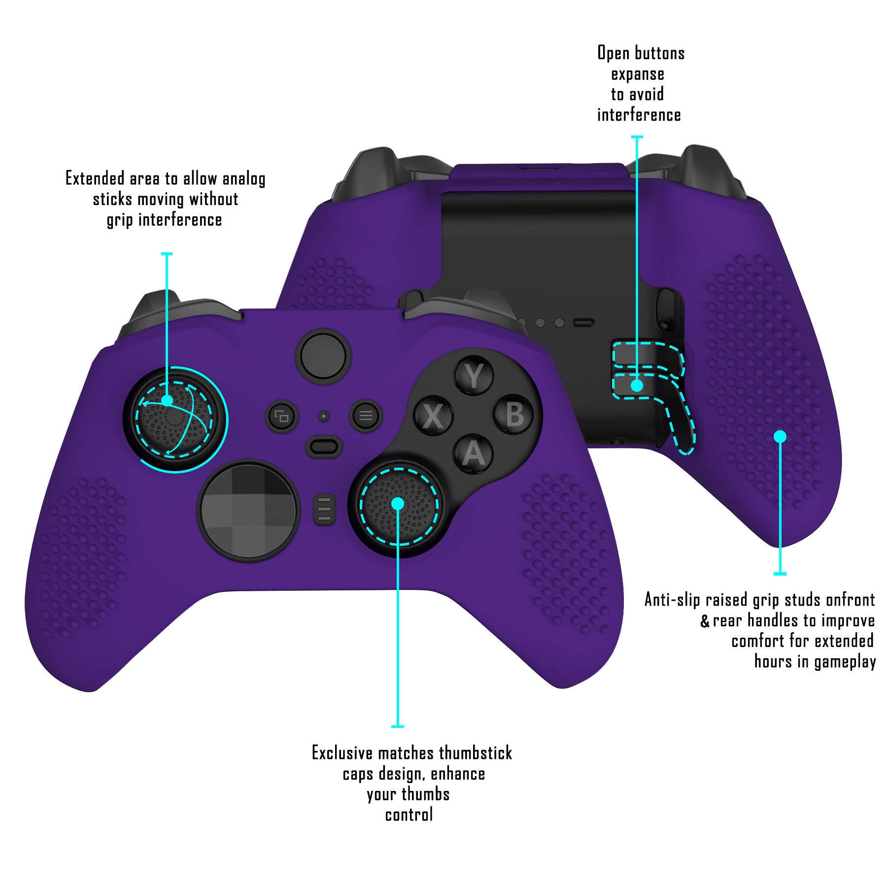 eXtremeRate PlayVital Purple Anti-Slip Silicone Controller Cover for Xbox One Elite Series 2 (Model 1797 & Core) - Soft Protective Skin with Thumb Grips & Analog Caps | Perfect for Gaming, Streaming & Long Play Sessions XBOWP0061GC