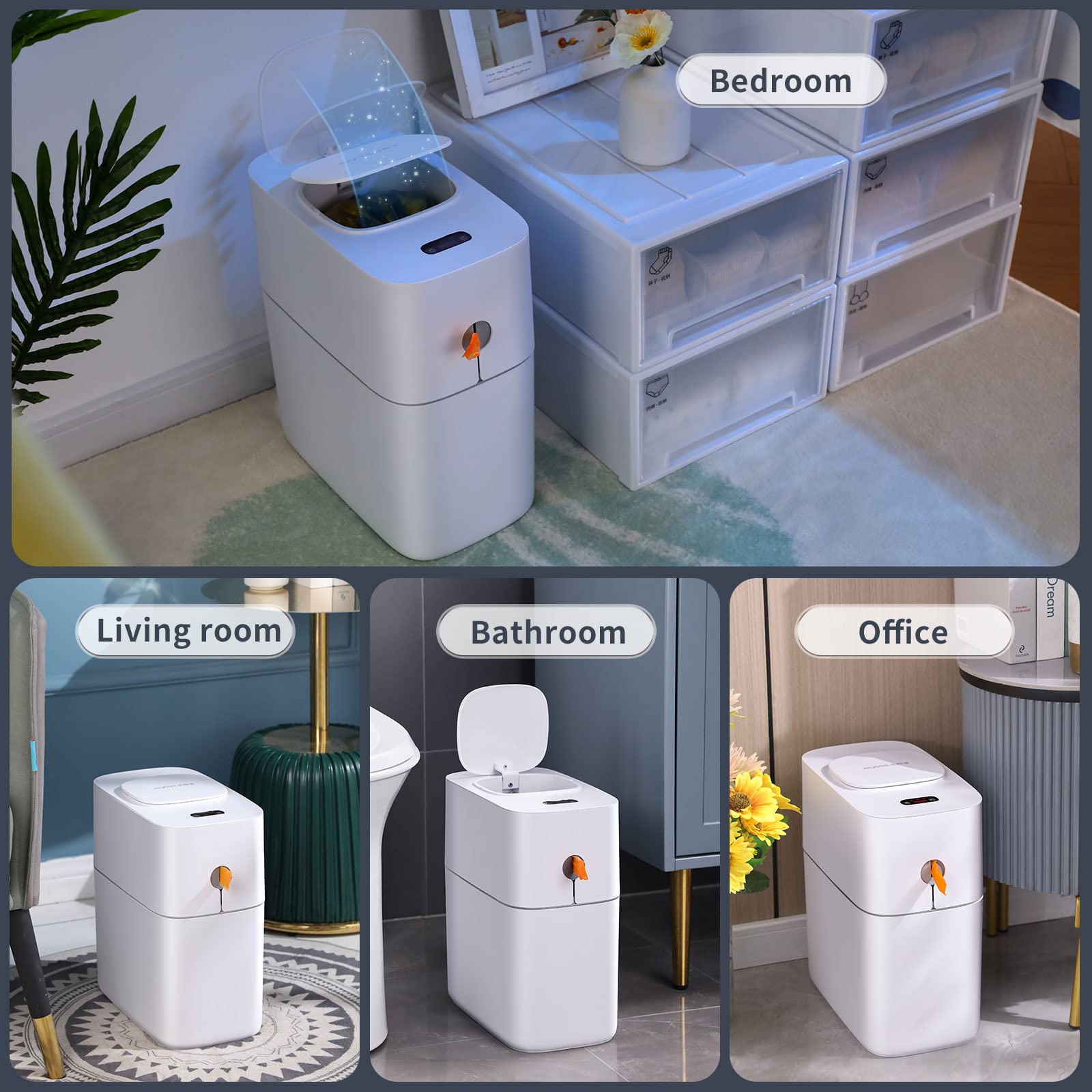 Automatic Motion Sensor Trash Can - 3.5 Gallon Touchless Bathroom Waste Bin, Hands-Free Garbage Can for Bedroom, Office, Toilet, RV & Living Room | Dogproof Plastic Slim Design (White) - Perfect for Hygienic Waste Disposal in Homes & Small Spaces