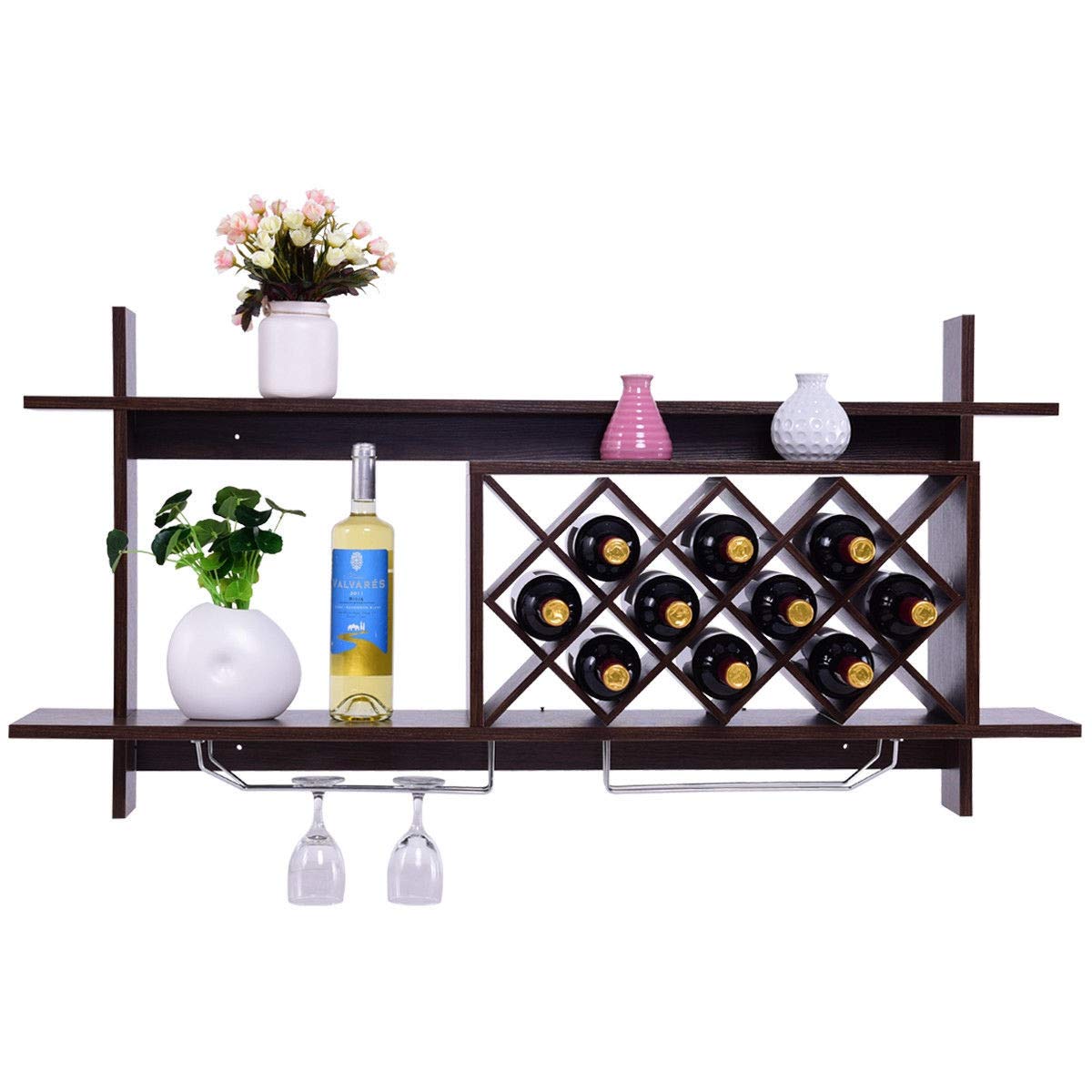 Sturdy Wall Mount Wine Rack with Glass Holder & Storage Shelf - Perfect for Kitchen, Dining Room, Bar, and Home Decor