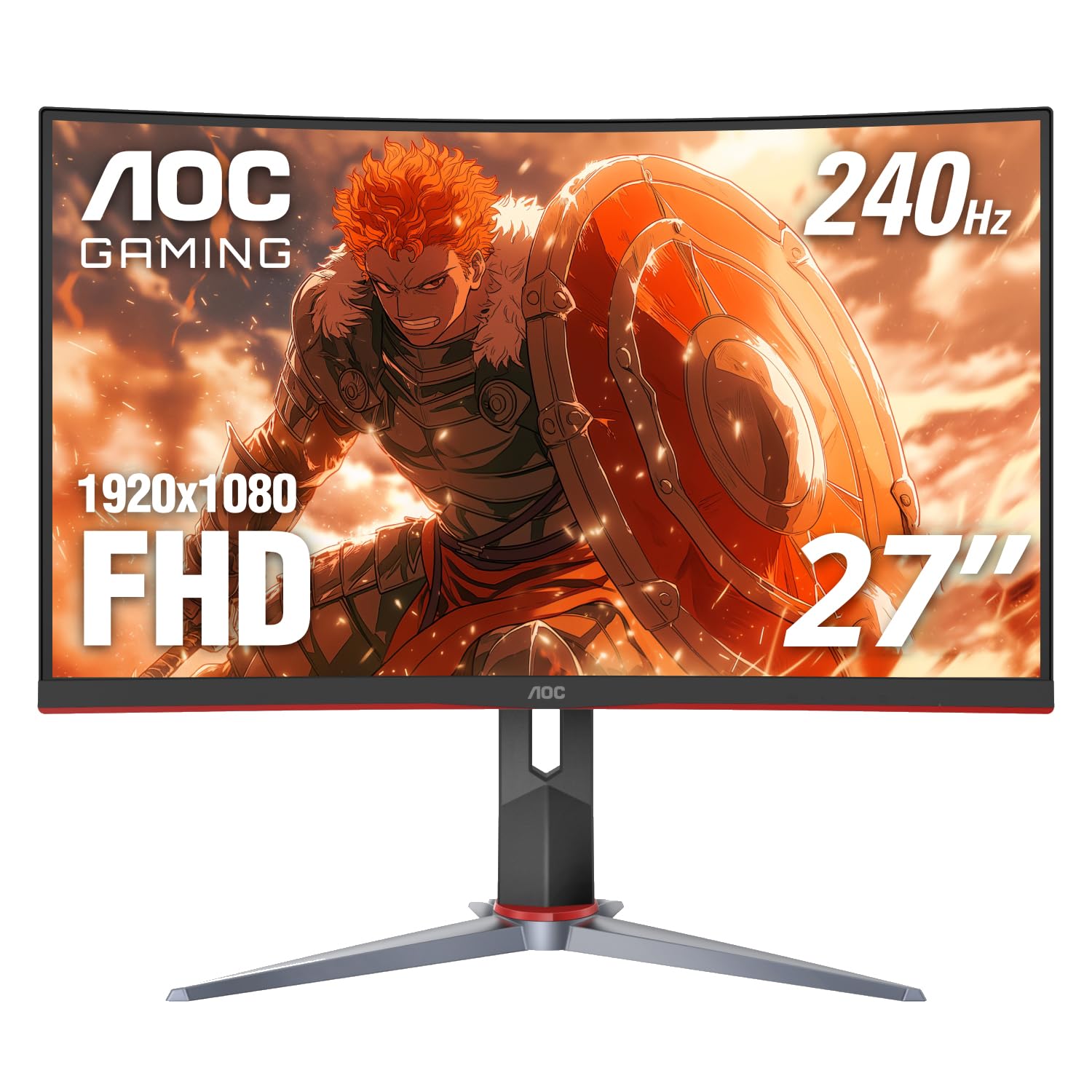 AOC C27G2Z 27-Inch Curved Frameless Gaming Monitor - Full HD 1080p, 240Hz Refresh Rate, 0.5ms Response Time, AMD FreeSync, HDMI 2.0 & DisplayPort, Height Adjustable Stand - Perfect for Xbox, PS5, Switch & PC Gaming, Home Office & Esports