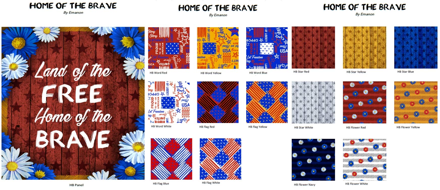 COTTONVILL EMANON Home of The Brave 20-Piece Cotton Print Fabric Bundle (16 Quarter Pieces + 1 Full Panel) - Patriotic Quilting, Sewing & Home Decor Projects