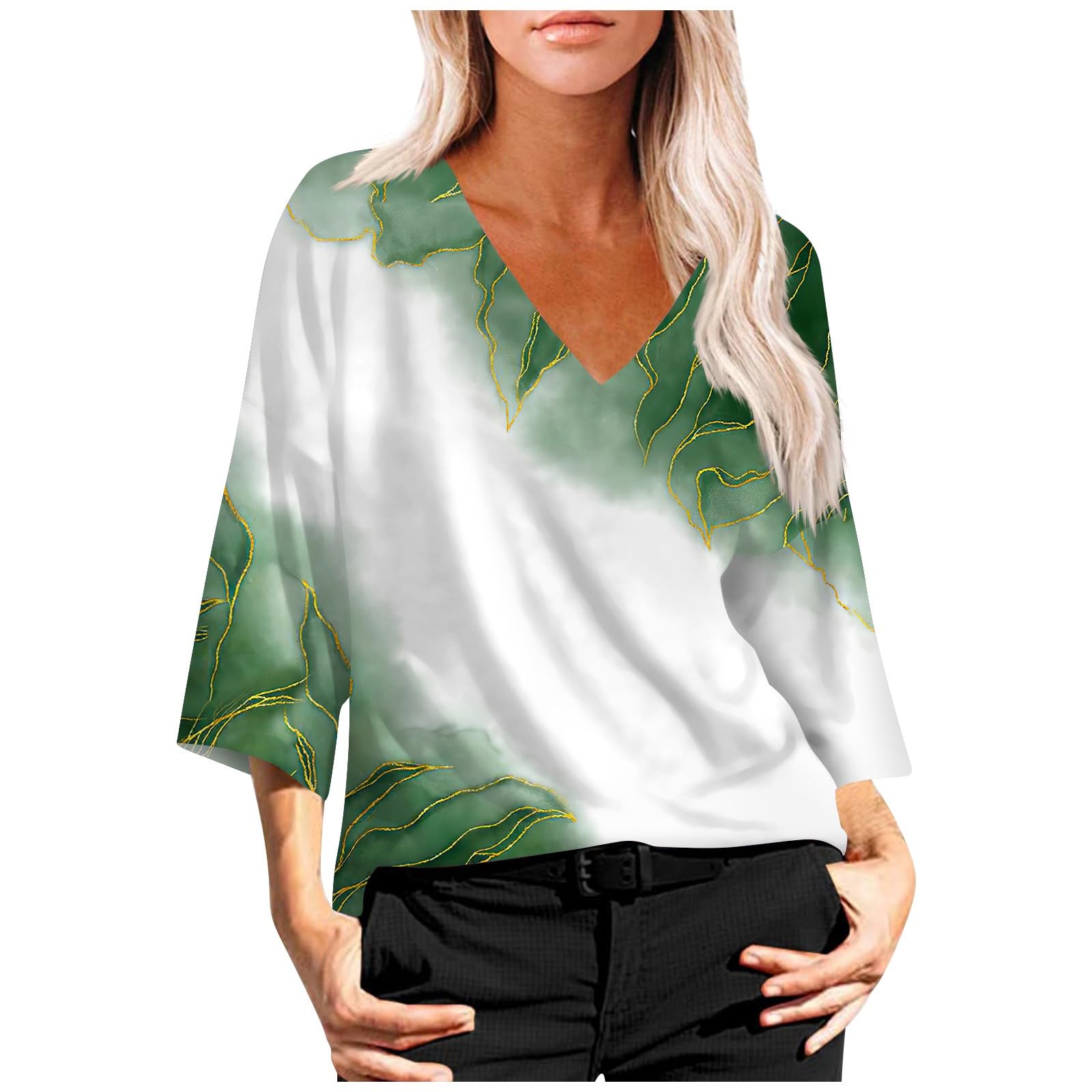 Women's Autumn Chiffon T-Shirt - Long Sleeve V-Neck Tunic Top with Puff Sleeves | Plus Size Casual Blouse for Fall | Perfect for Work, Date Night & Layering Outfits