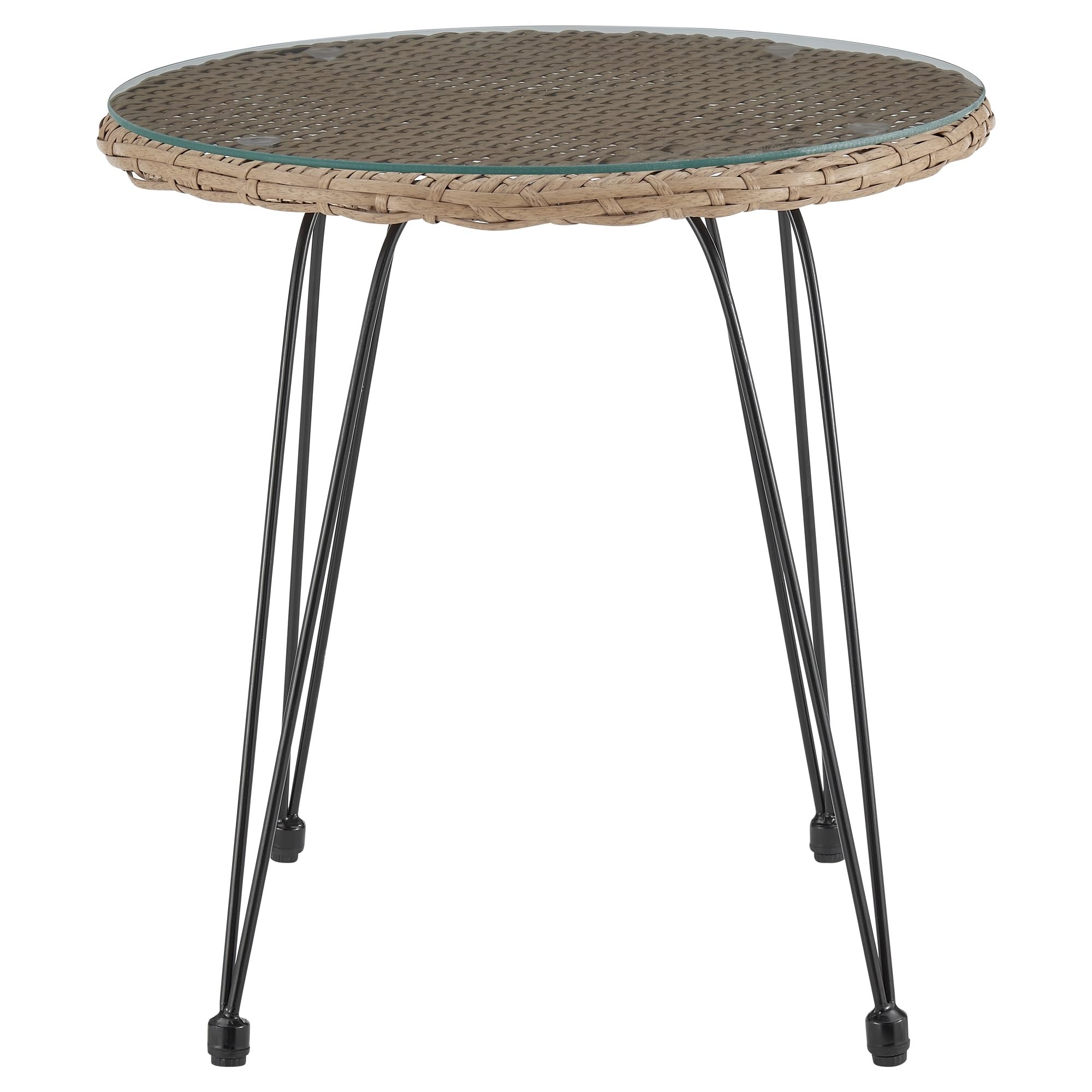 Antibes 3-Piece Patio Conversation Set with Cushions - Steel Frame Wrapped in Rattan, 2 Armchairs & Tempered Glass End Table - Grey Outdoor Furniture for Garden, Backyard, and Poolside Relaxation