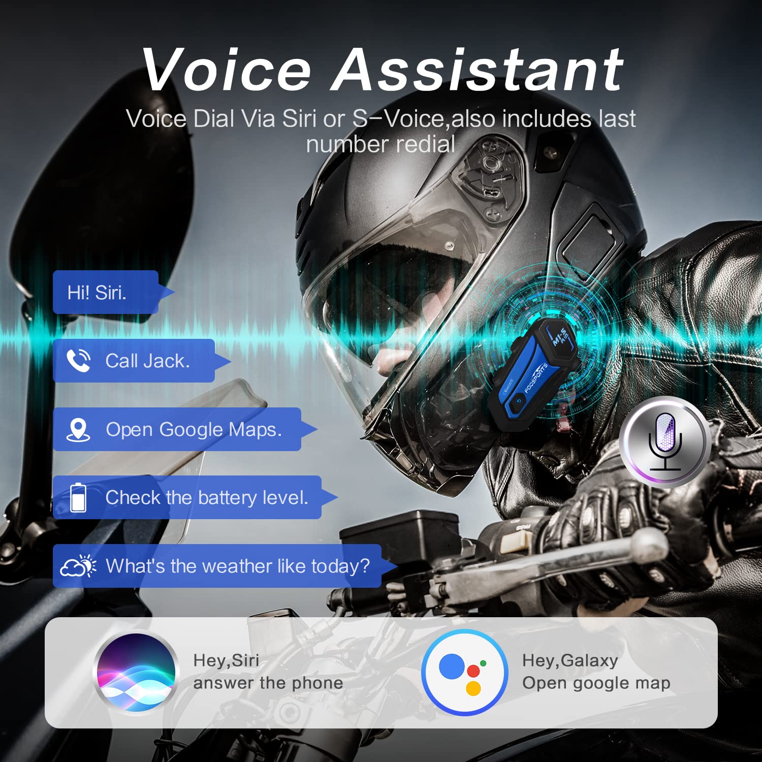 Fodsports M1-S Plus Bluetooth Motorcycle Helmet Intercom System - 8 Rider Communication, Music Sharing, FM Radio, Siri & Microphone Mute - Universal Pair for Group Riding, Road Trips & Adventure Tours