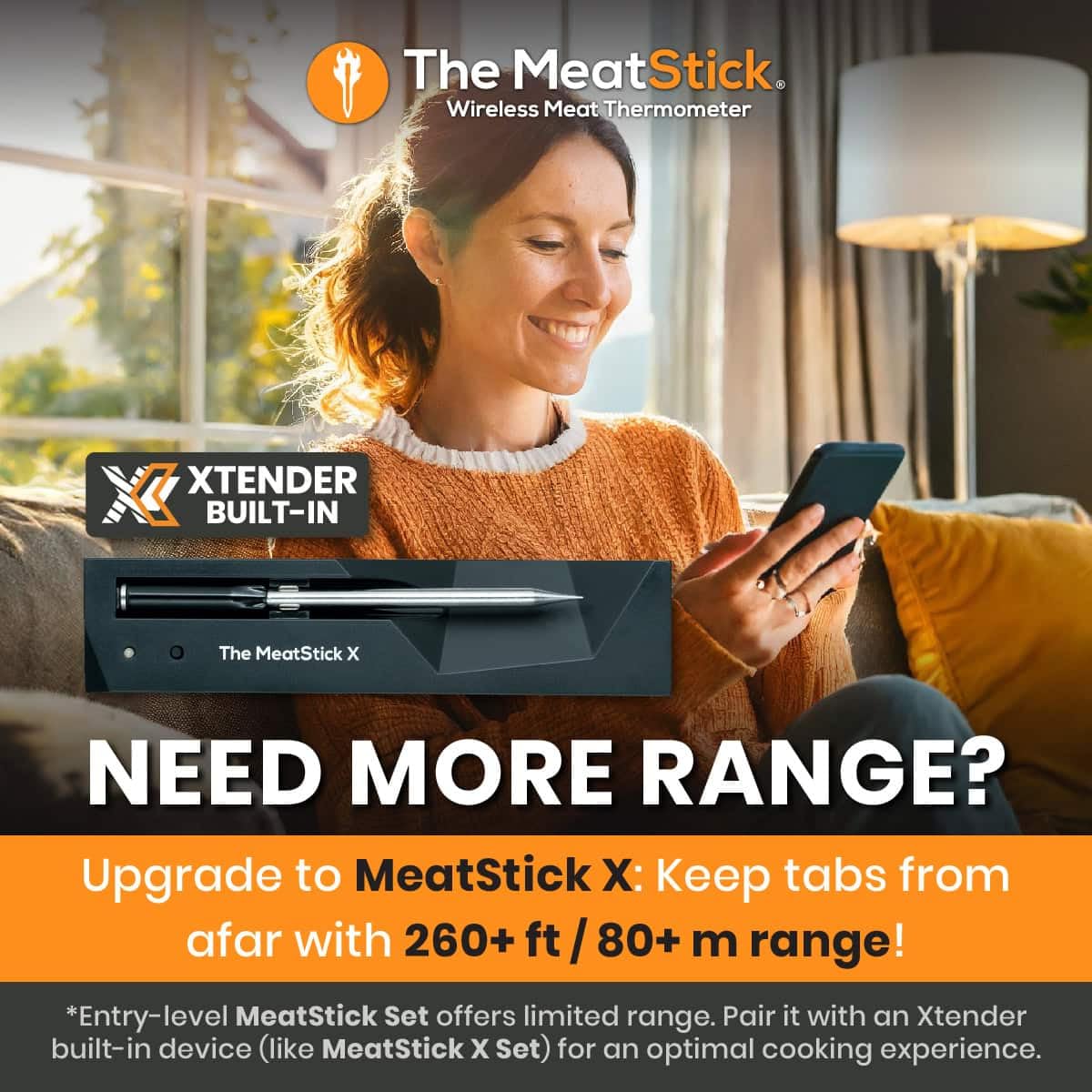 MeatStick - Wireless Smart Meat Thermometer for Grilling, Smoking, BBQ, Air Fryer, Oven & Sous Vide | Bluetooth Meat Probe for Perfect Steak, Turkey & Roasts | Indoor & Outdoor Cooking Thermometer