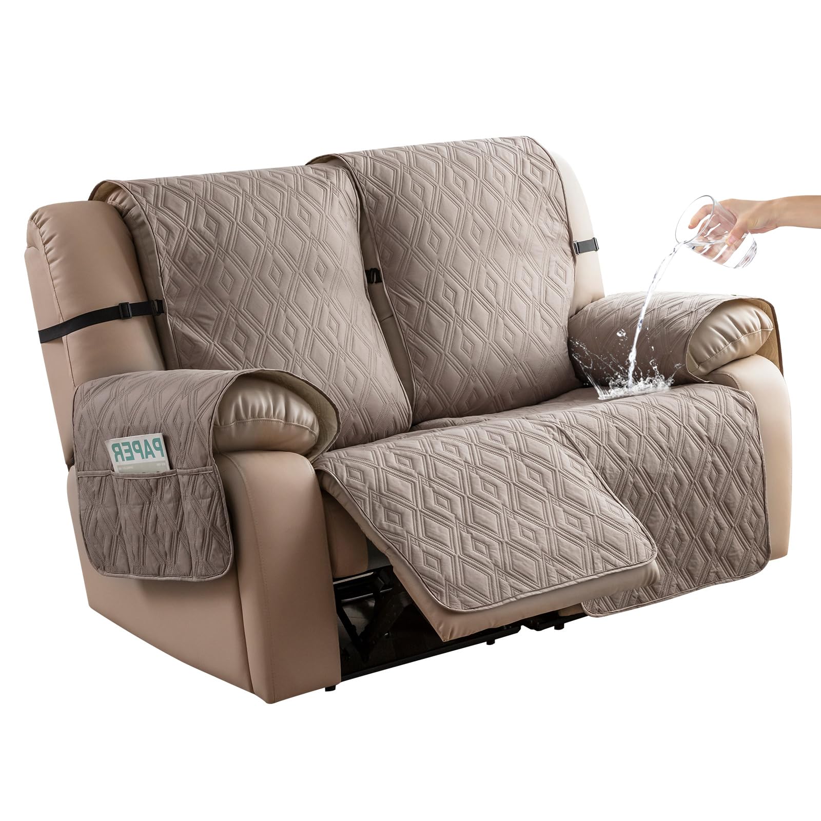 Waterproof Recliner Loveseat Cover Non-Slip Sofa Protector for 2-Seat Reclining Couches - Washable Pet & Kid-Friendly Furniture Cover (Taupe) - Perfect for Living Room, Family Room & Pet-Friendly Homes