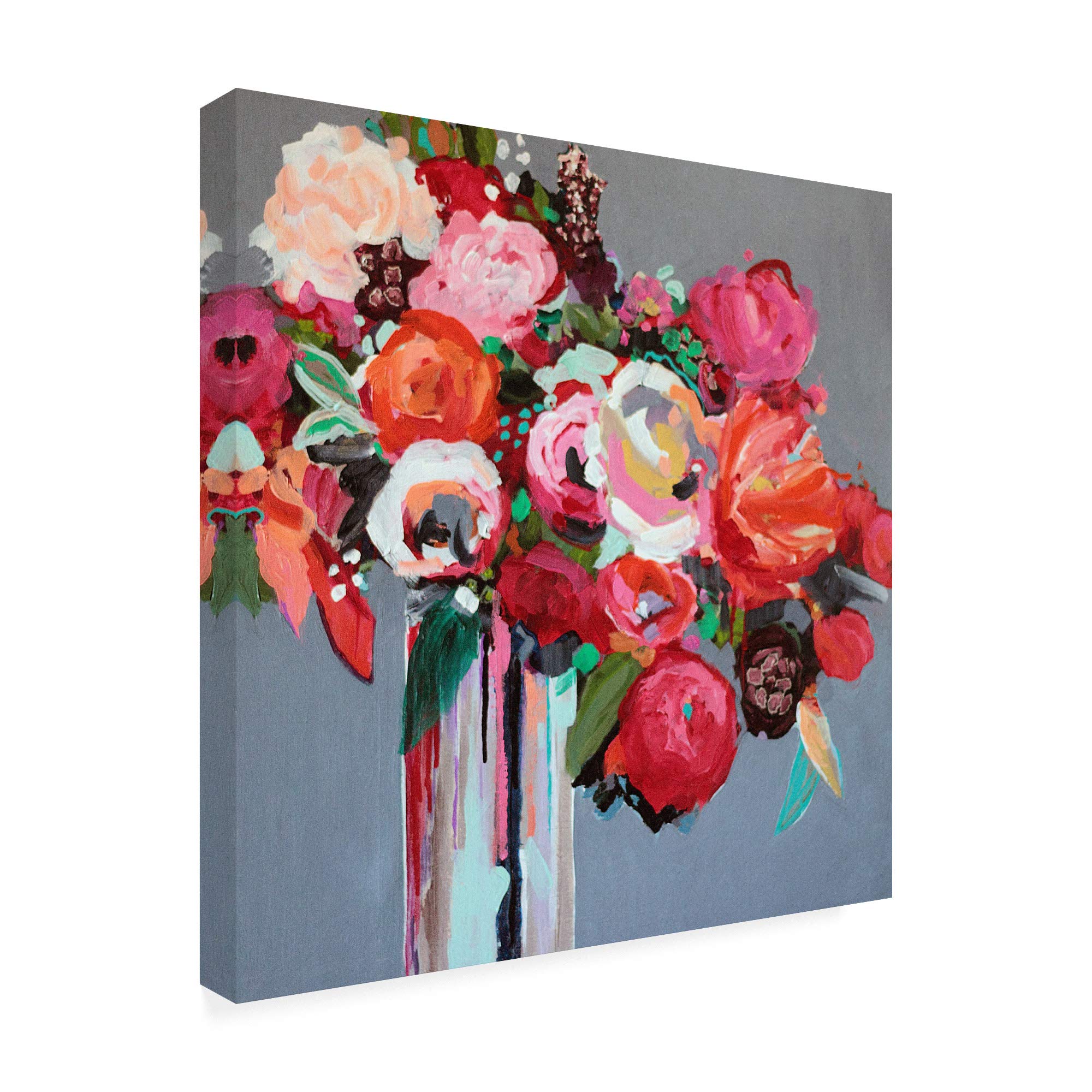 Trademark Fine Art 18x18 Pink Floral Canvas Print by Jacqueline Brewe - Modern Home Decor for Living Room, Bedroom & Office