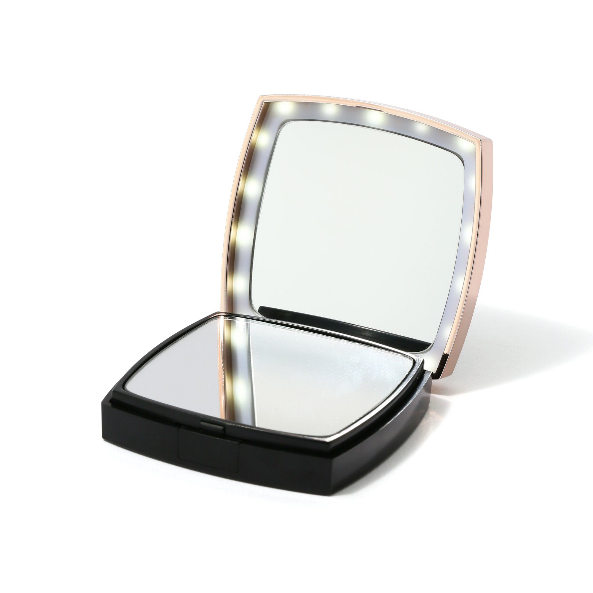 Blanche LED Compact Mirror with Bright Light - Portable Makeup Mirror for Travel, Home, and Vanity - Black
