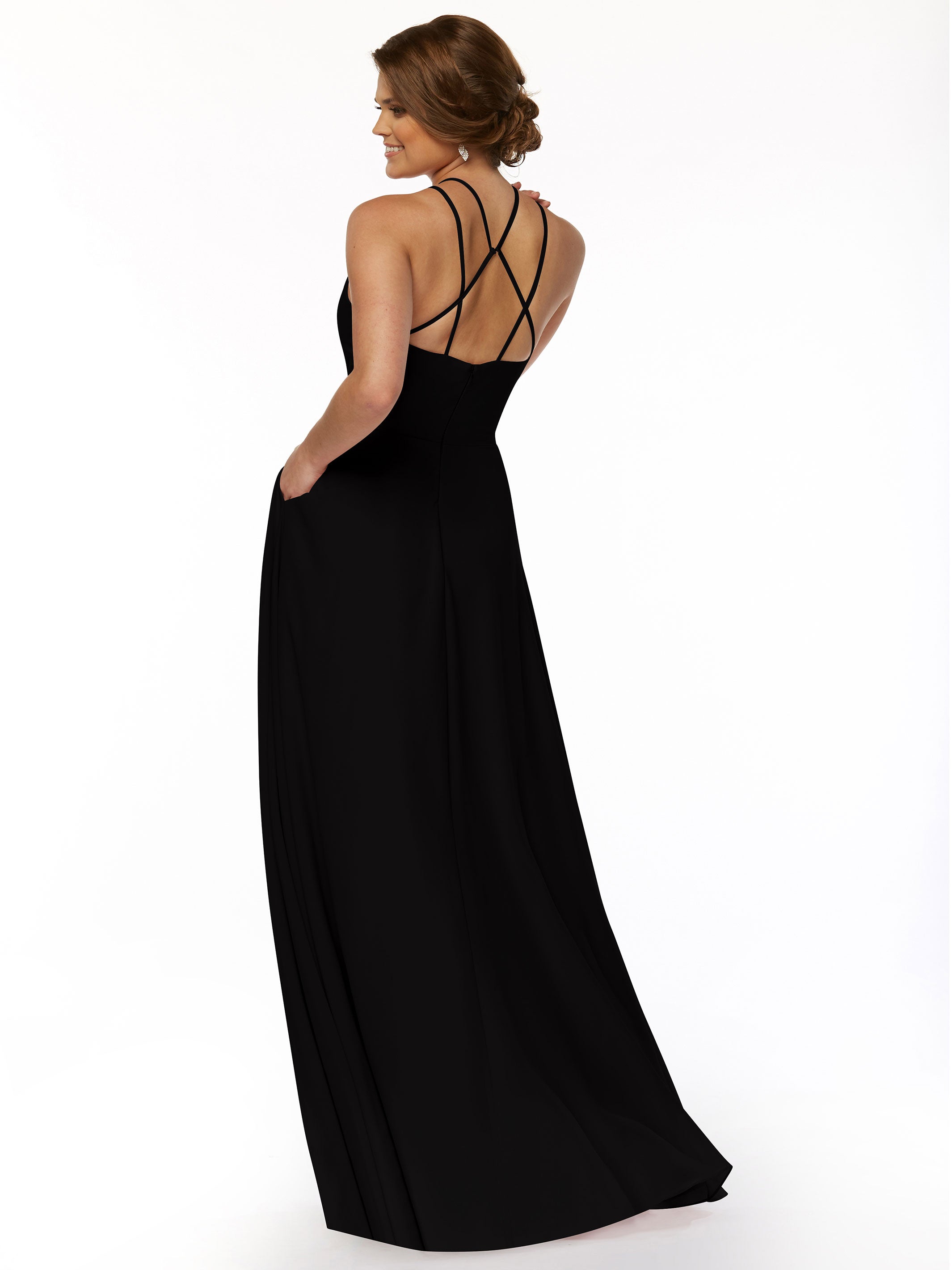 Elegant 83006 Stretch Chiffon A-Line Bridesmaid Dress with Halter Neckline - Perfect for Weddings, Formal Events & Special Occasions