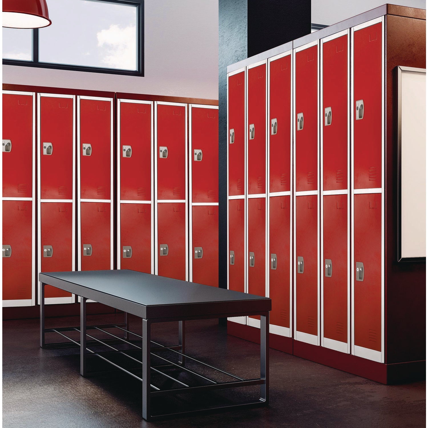 Steel Storage Locker with 2 Compartments - 12 x 12 x 72 Inches, Red - Heavy Duty Metal Locker for Office, School, Gym & Warehouse Organization