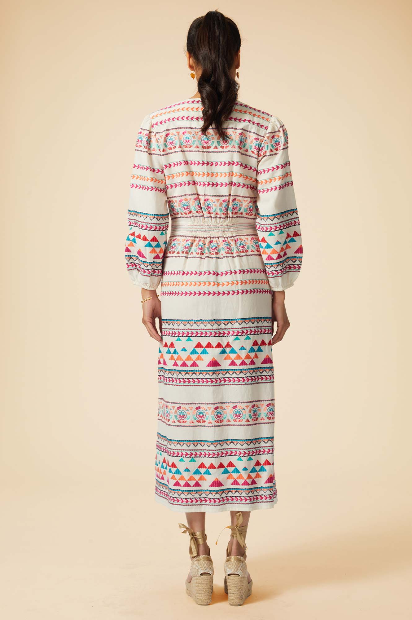 Jamila Jacquard Dress for Women | Elegant Ecru/Multi Color Floral Pattern | Perfect for Weddings, Parties & Special Occasions