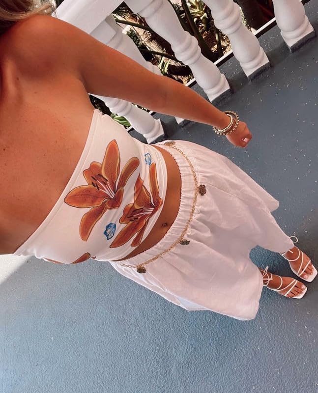 Y2K Women's Sexy Strapless Floral Print Tube Top - Bandeau Crop Tops for Summer Outfits | Perfect for Beach, Music Festivals & Night Out