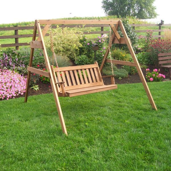 Premium Cedar 2x4 A-Frame Swing Stand for Outdoor Porch Swings & Swing Beds - Heavy Duty Wooden Frame with Included Hangers - Perfect for Backyard, Garden, Patio & Deck Relaxation