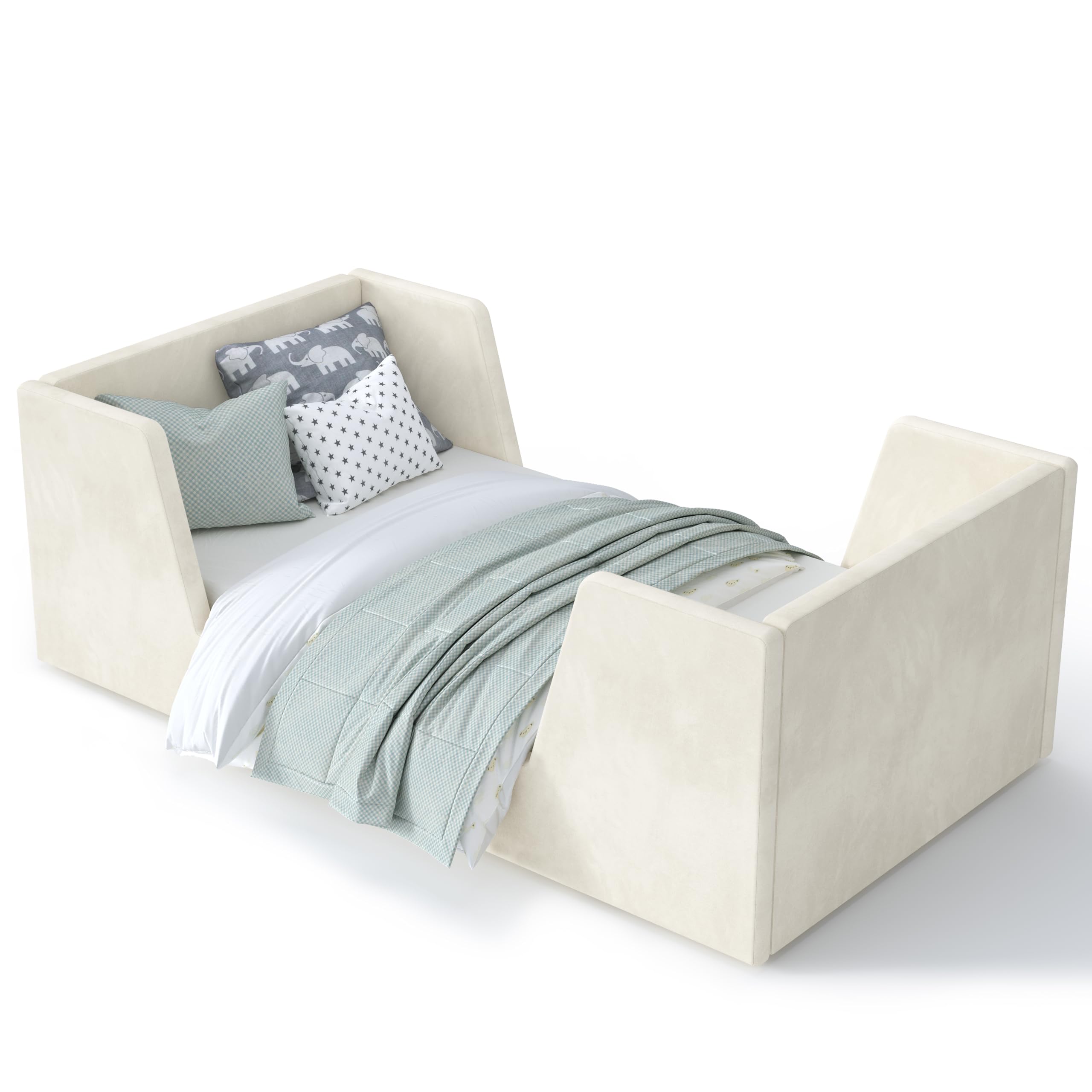 **Toddler Floor Bed with Guard Rails - Safe Kids Bed for Ages 2-6 Years - Standard Crib Mattress Compatible - Certified Fabric Toddler Bed for Boys & Girls - Perfect for Montessori Bedrooms & Small Spaces**