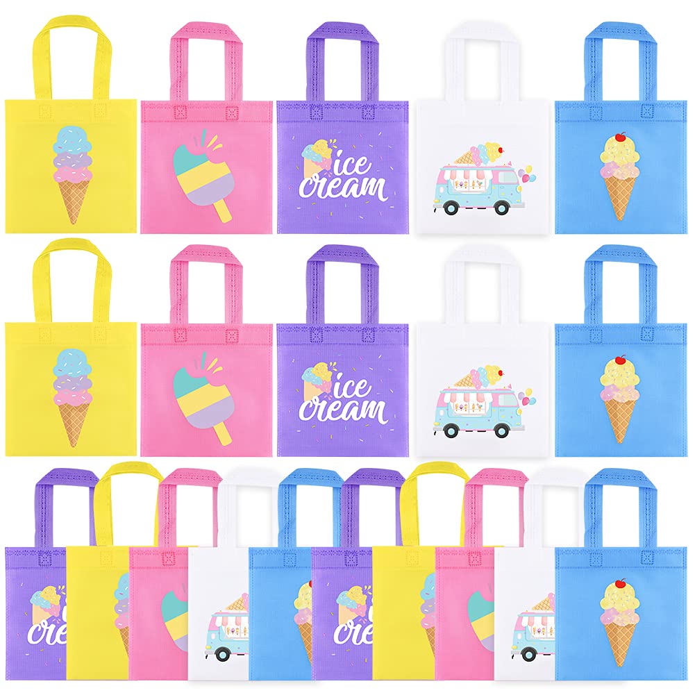 20Pcs Ice Cream Party Favor Bags - Reusable Non-Woven Gift & Candy Tote Bags for Kids Birthday, Baby Shower & Summer Themed Parties - Perfect for Ice Cream Theme Decorations & Sweet Treats Storage