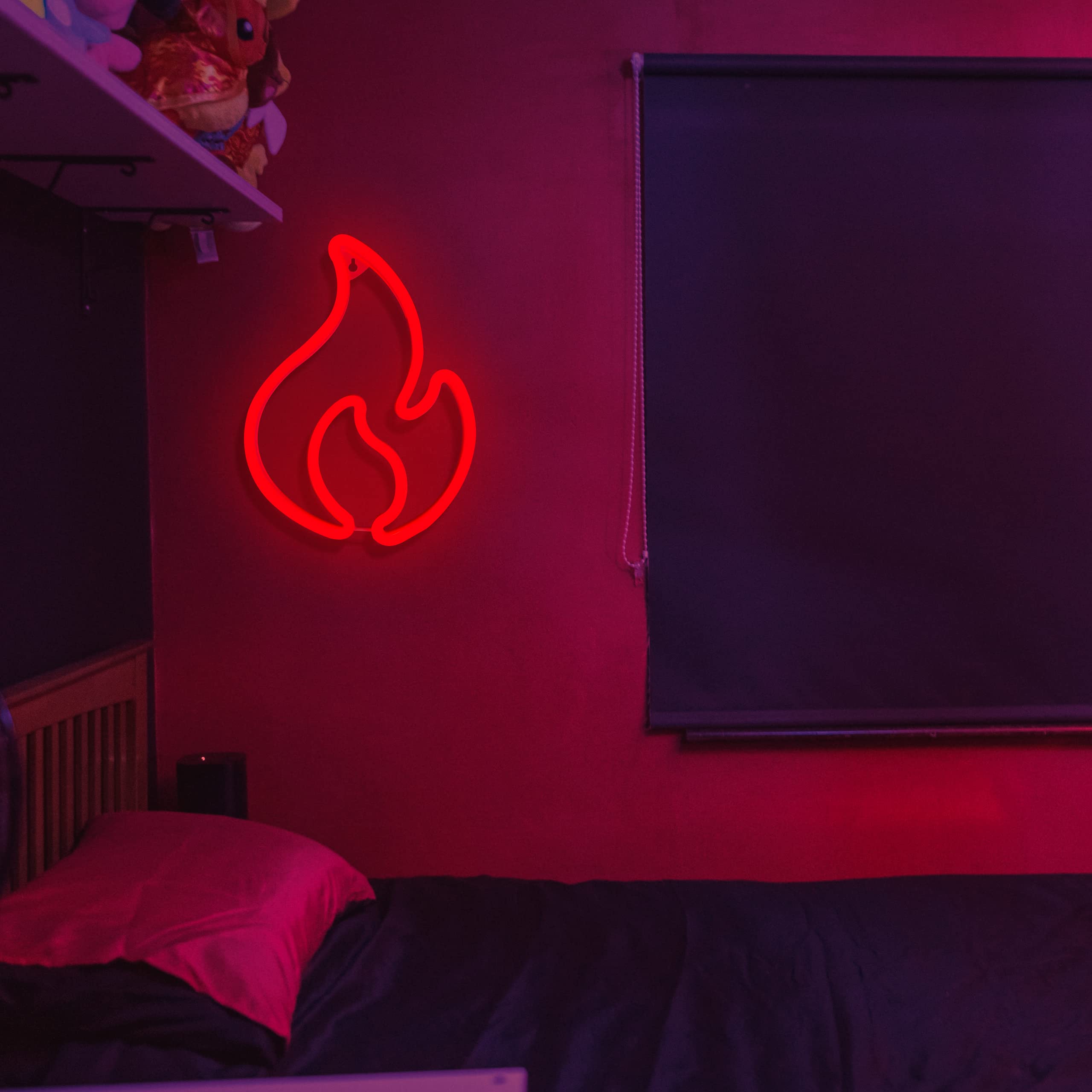 Flame Neon Sign - LED Wall Decor Light, Hanging Flame Shape, USB/Battery Powered Fire Neon Light for Kids Room, Boys Bedroom, Party, Bar & Birthday Decorations - Perfect for Themed Parties, Man Cave & Game Room Lighting