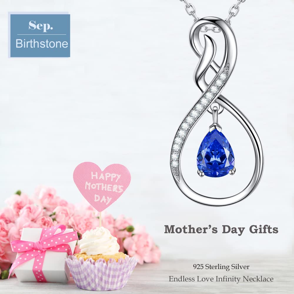 Forever Love Infinity Necklace for Women - April & May Birthstone Jewelry with Simulated Diamond & Emerald - 925 Sterling Silver Birthday Gift for Wife, Mom, Her - Perfect for Anniversaries, Valentine's Day & Special Occasions