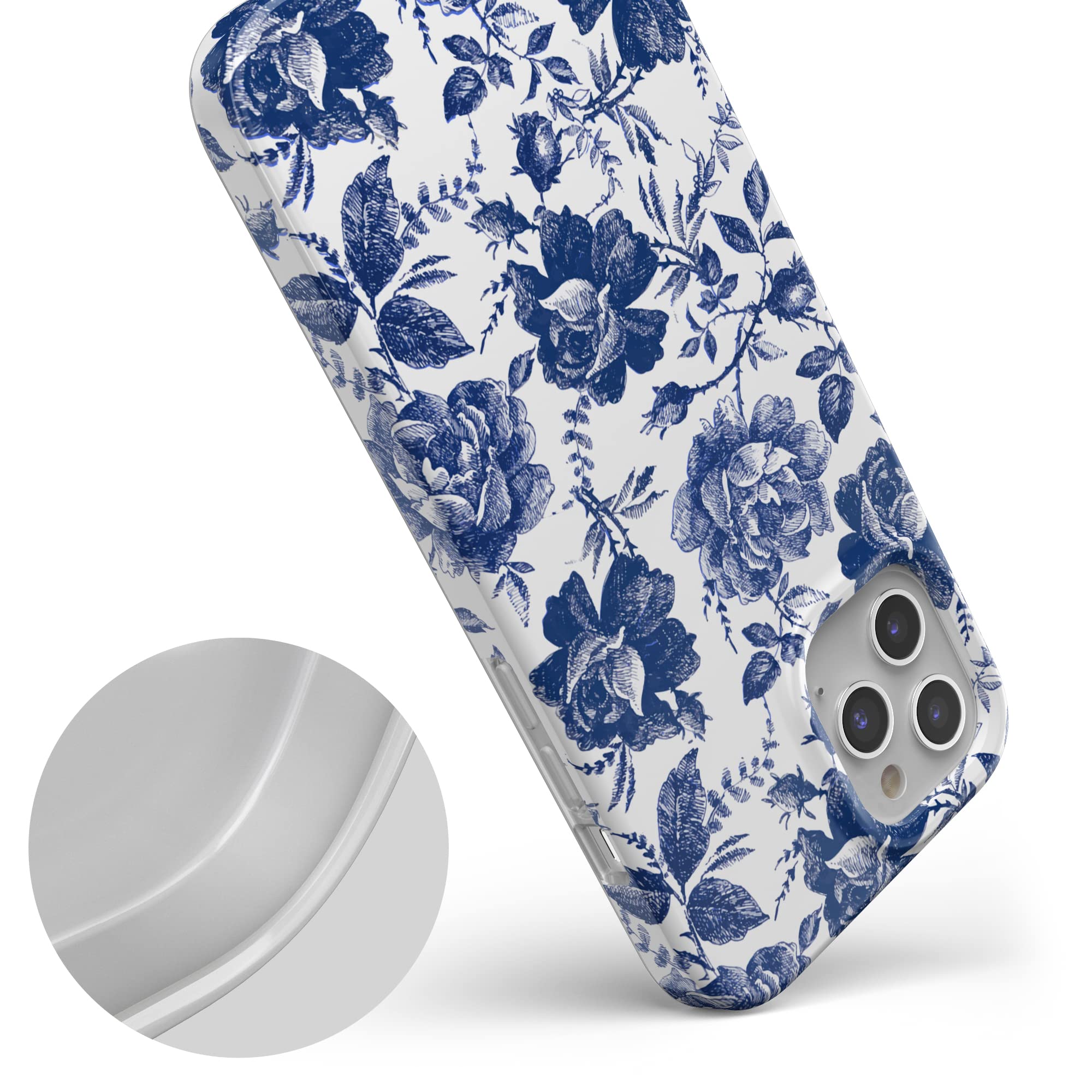Casely iPhone 11 Pro Max Case Floral Design - Rose to Fame Coquette Blue & White Rose Phone Cover | Slim Protective Case for Women, Girls | Perfect for Everyday Use, Work & Travel