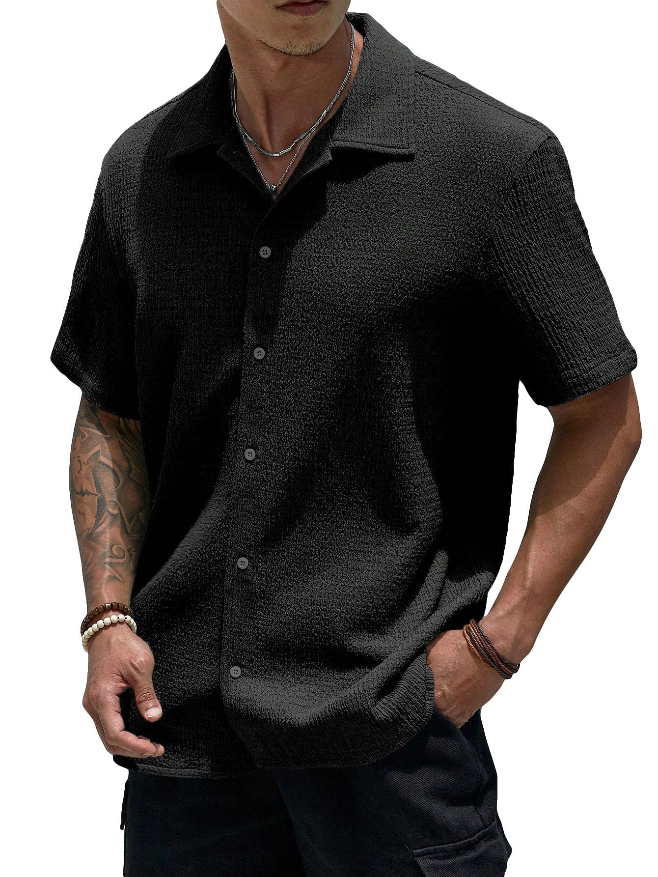 COZYEASE Men's Short Sleeve Button Down Shirt - Casual Summer Dress Shirt for Beach, Office & Outdoor Activities | Breathable Comfort Fit for Men