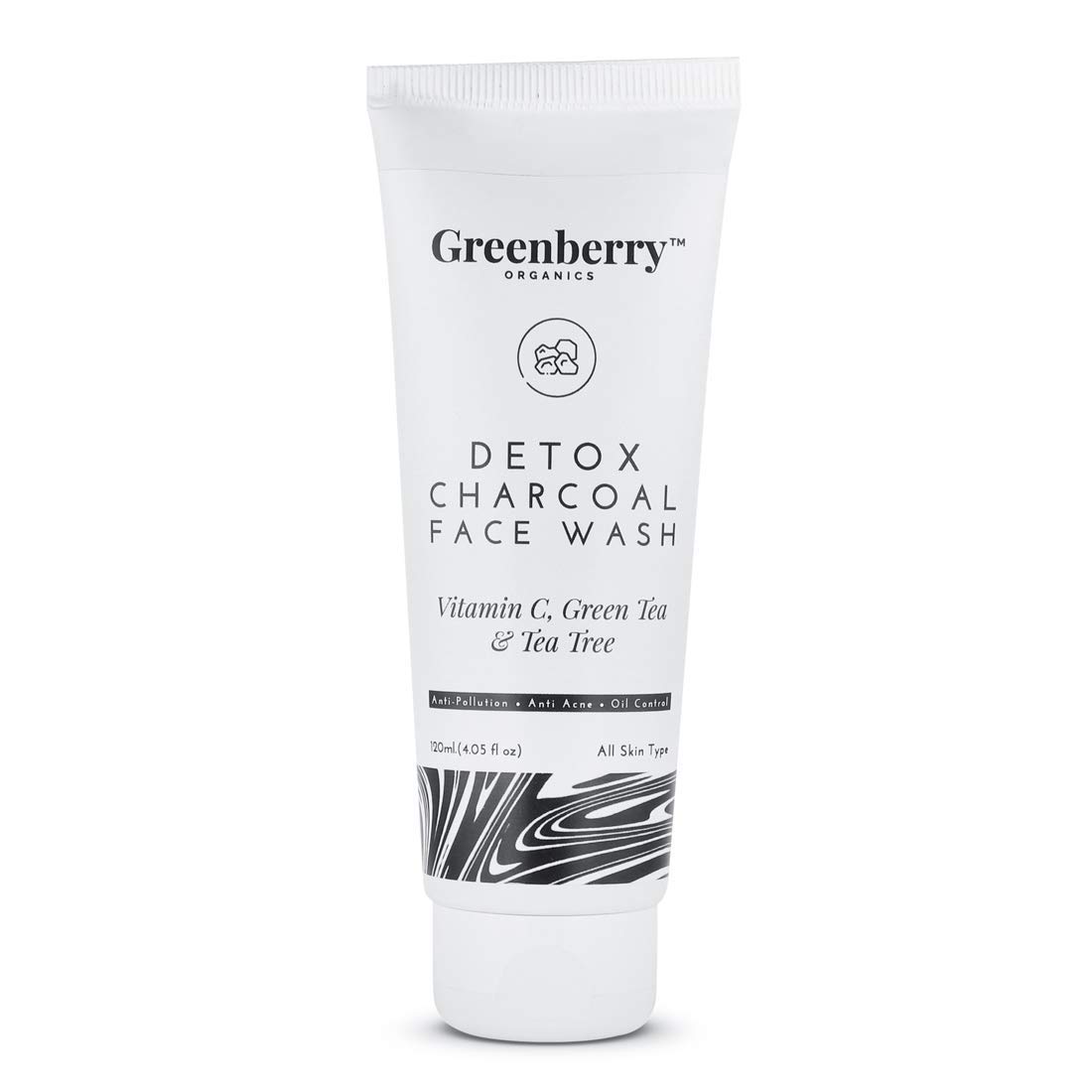 Greenberry Organics Detox Charcoal Face Wash with Vitamin C, Green Tea & Tea Tree Oil – Controls Oil, Fights Acne & Pollution – Natural & Organic for All Skin Types (Unisex, 120ml) – Perfect for Daily Cleansing & Deep Pore Detox
