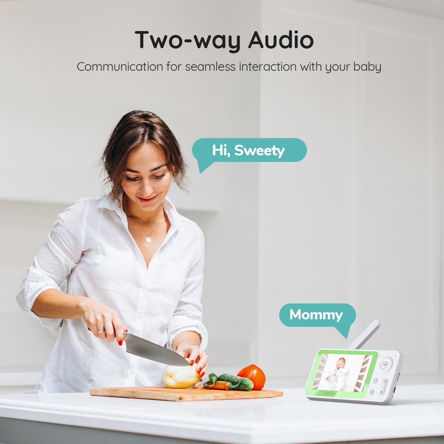BOIFUN 1080P HD WiFi Baby Monitor with Split Screen, 2 Cameras & Smartphone App - AI Motion/Sound Detection, 4.3