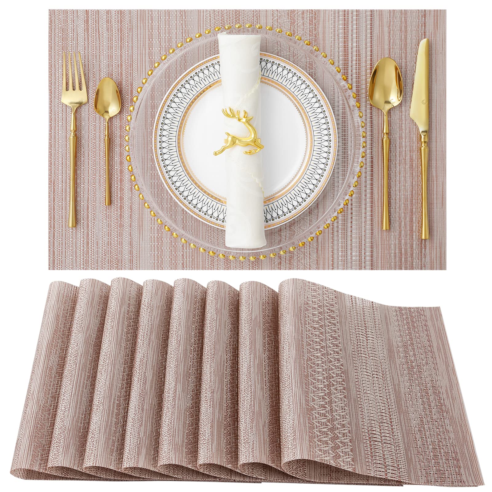 Premium SENDAY Placemats Set of 8 - Heat & Stain Resistant, Non-Slip PVC Table Mats for Kitchen & Dining - Washable Durable Woven Vinyl Placemats for Everyday Use, Parties & Holiday Decor