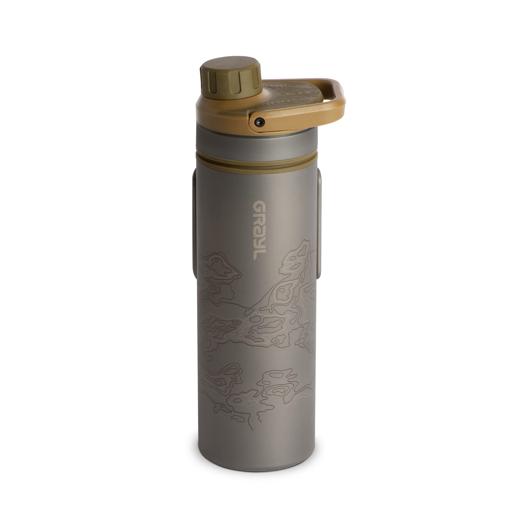 GRAYL UltraPress Titanium 16.9 oz Water Purifier & Filter Bottle for Hiking, Backpacking, Survival, Bushcraft, Travel - Coyote Brown | Portable Water Filtration System for Outdoor Adventures, Emergency Preparedness & Camping Essentials